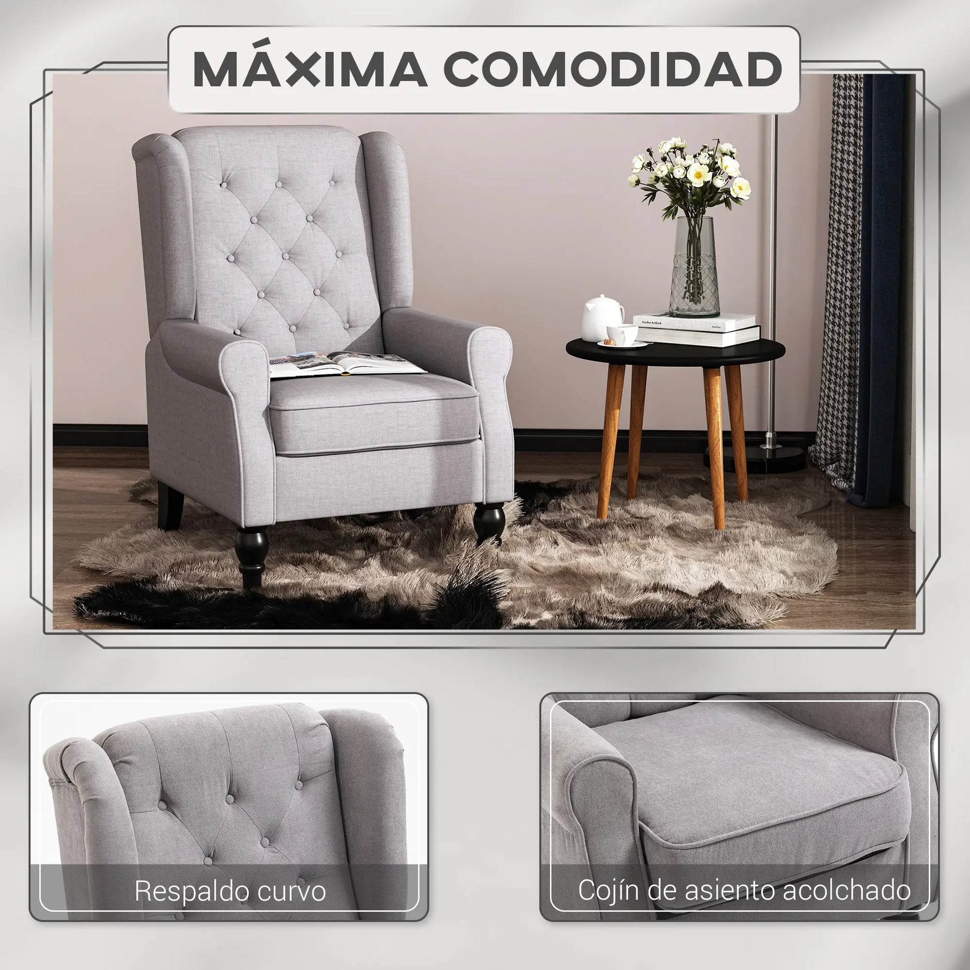 Sillón Versalles con Reposacabezas y Patas de Madera image 4