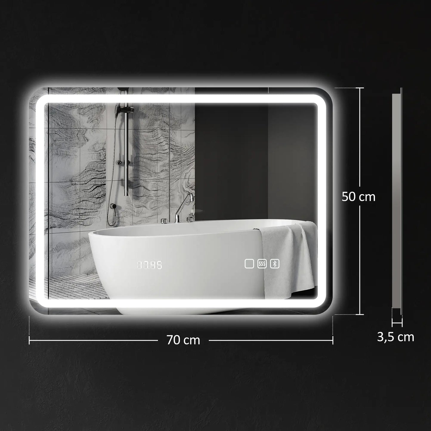ESPEJO DE BAÑO LED AURIX SOUND 70X50 CON BLUETOOTH, RELOJ Y ANTIVAHO image 1