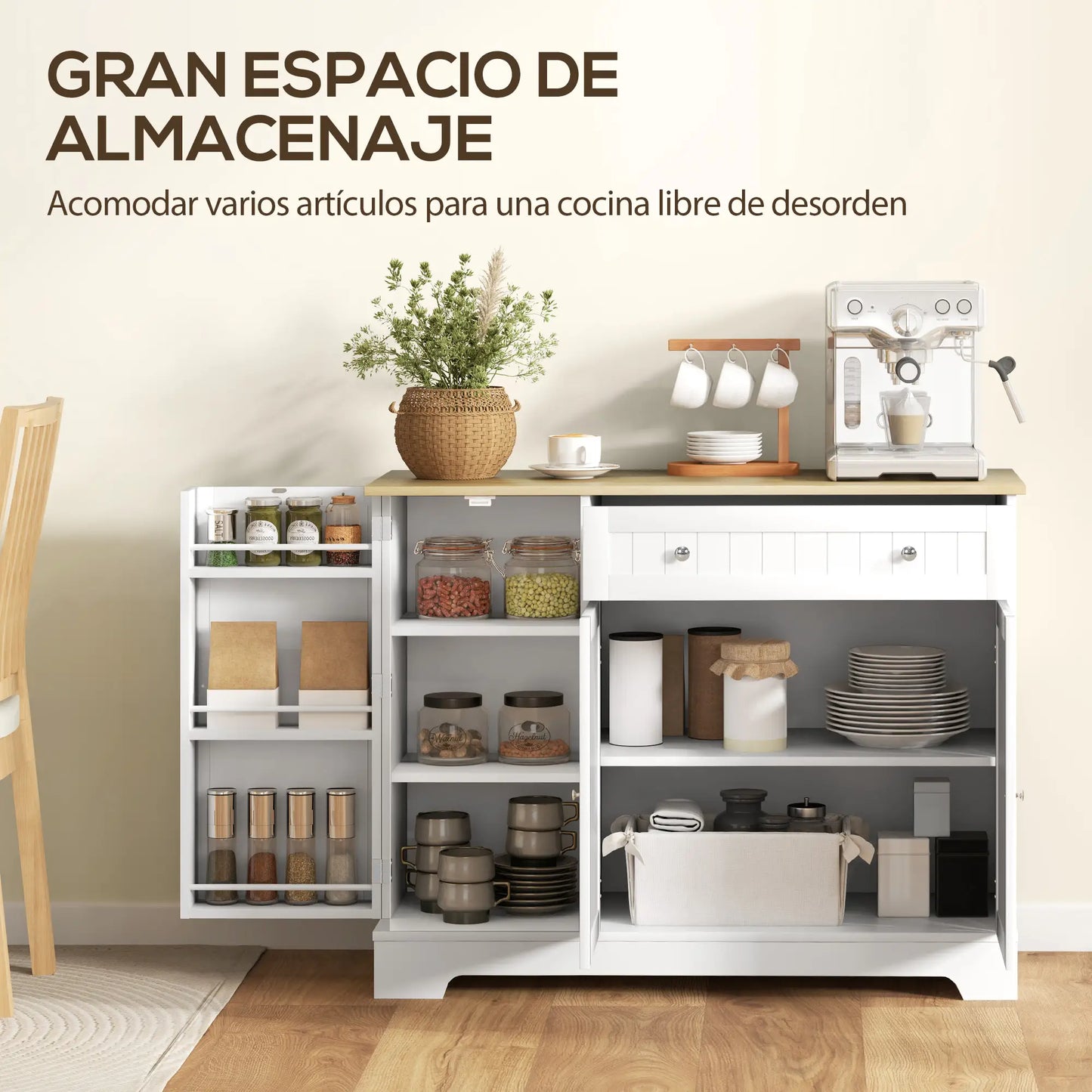 APARADOR DE COCINA BLANCO Y ROBLE 105 CM – MODELO SIERRA image 1