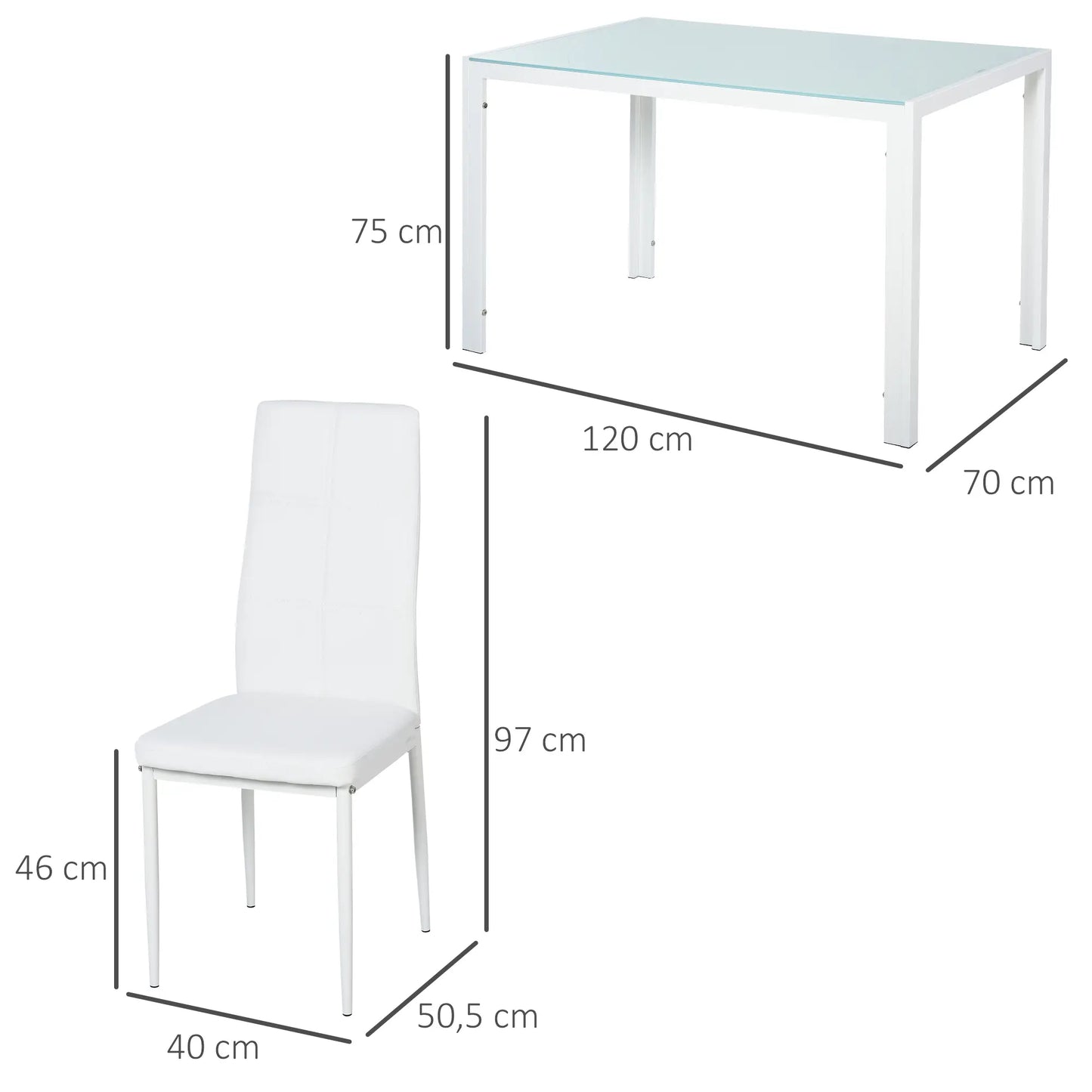 🤍 Conjunto de Comedor CRISTALIA 120 cm – Mesa Cristal + 4 Sillas Blancas