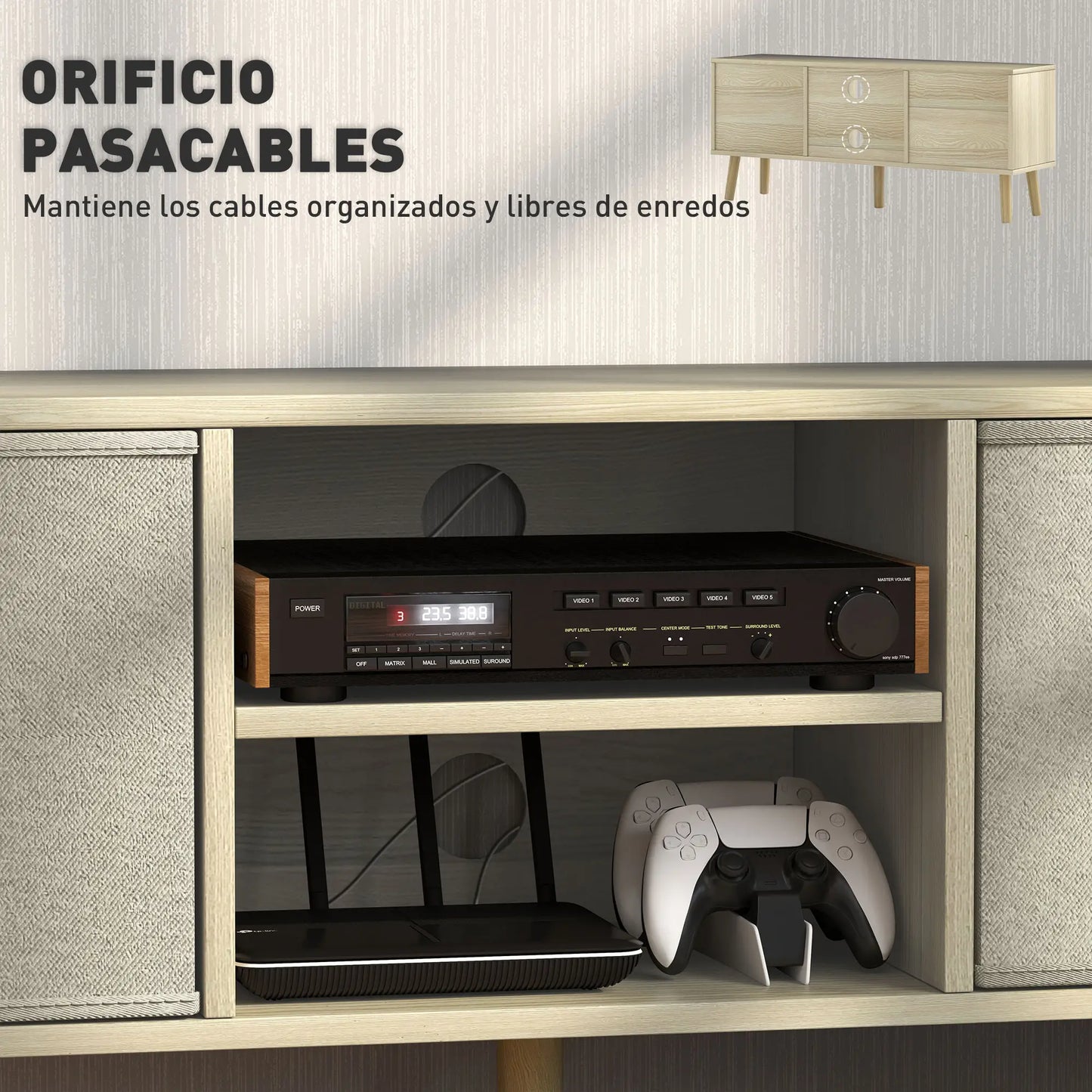 MUEBLE TV 110 CM MADERA CLARA & BEIGE image 5