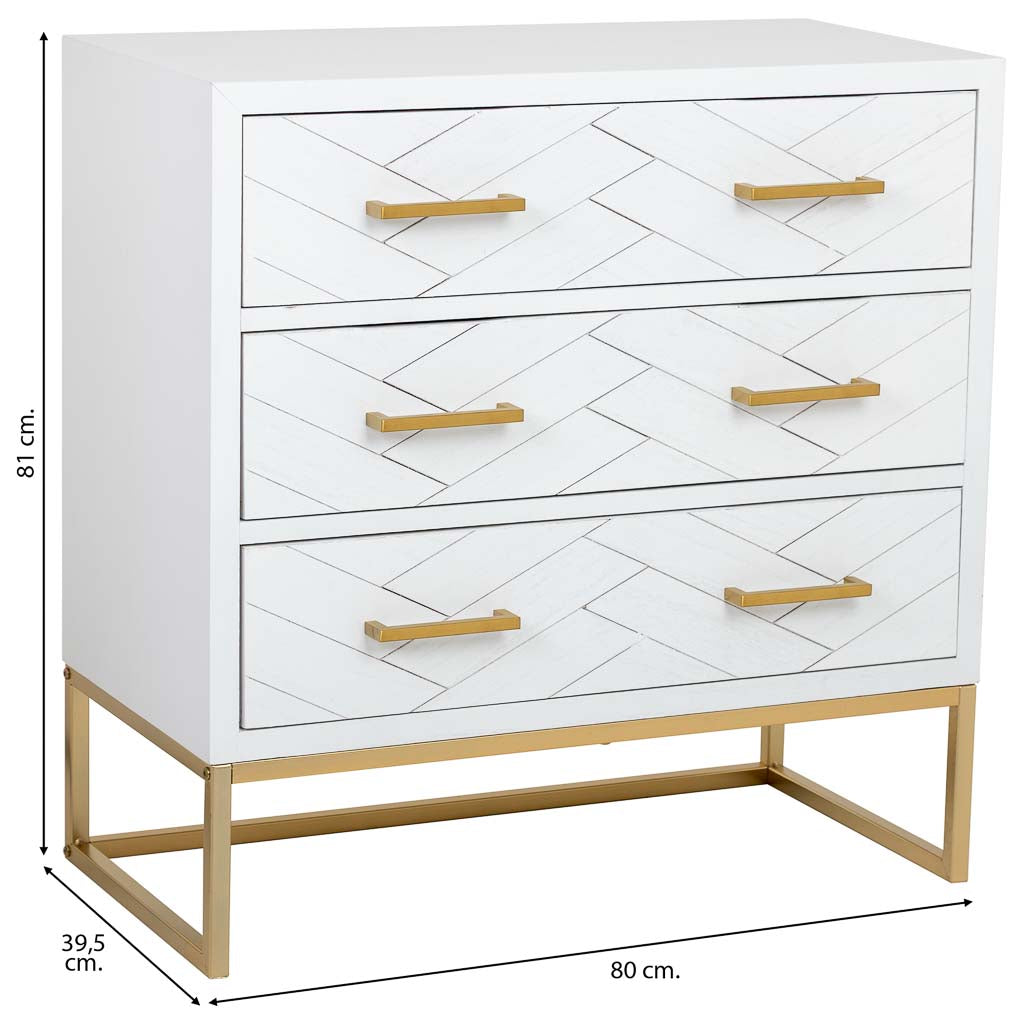 CÓMODA MARTA DE MADERA Y METAL BLANCA 3 CAJONES image 3