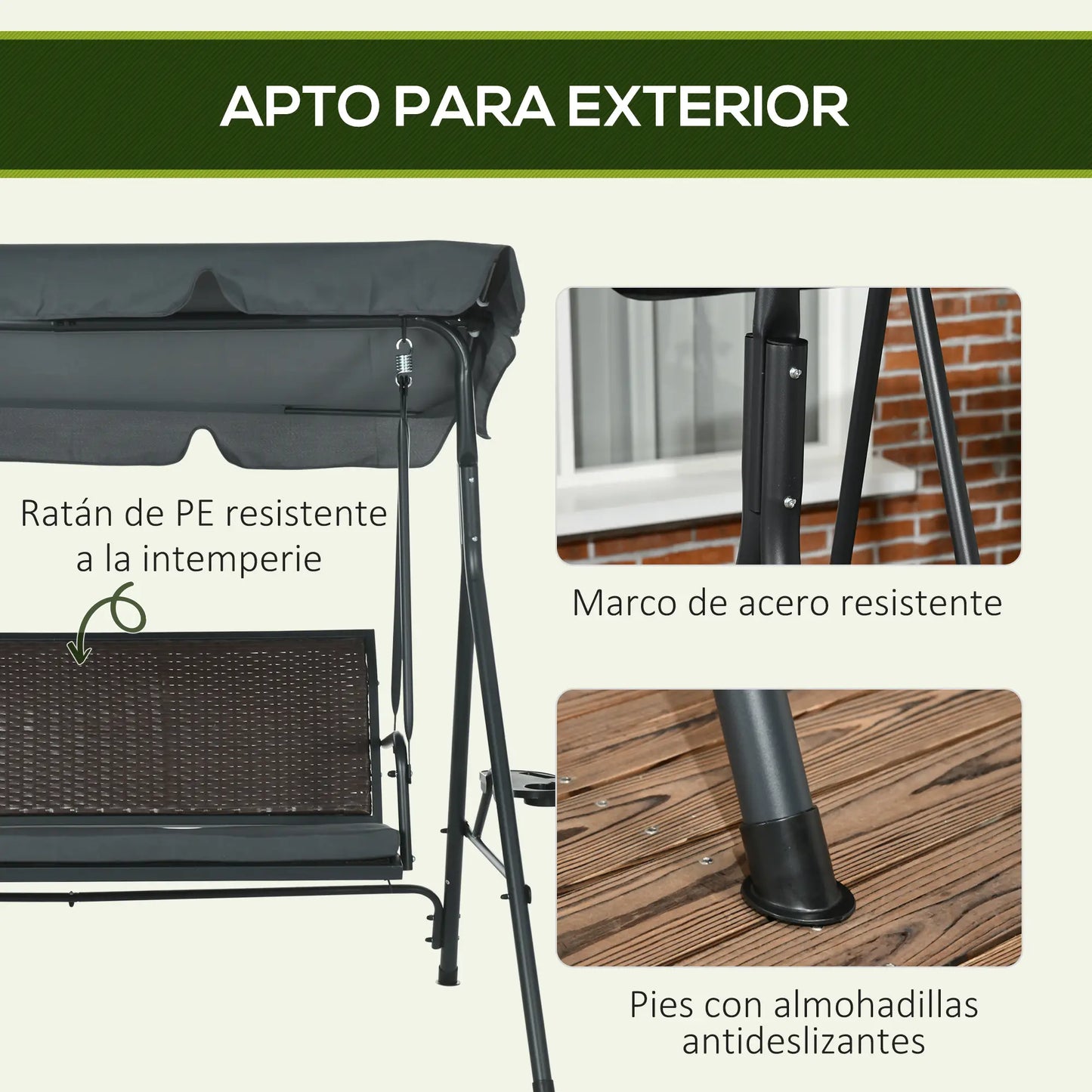 COLUMPIO DE JARDÍN 3 PLAZAS CON TOLDO AJUSTABLE RELAX GARDEN PRO image 9