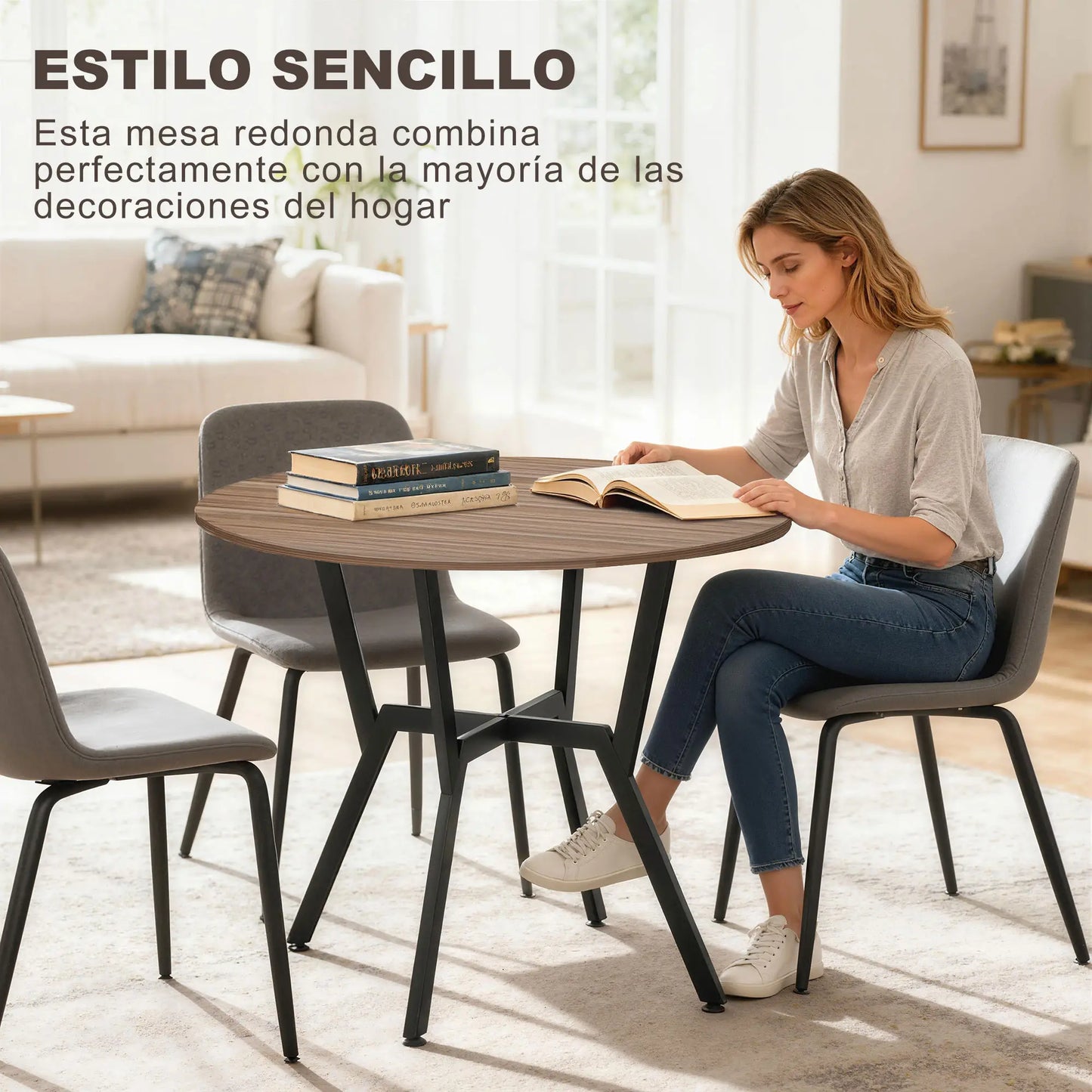 MESA DE COMEDOR REDONDA ESTILO INDUSTRIAL Ø90 CM image 9