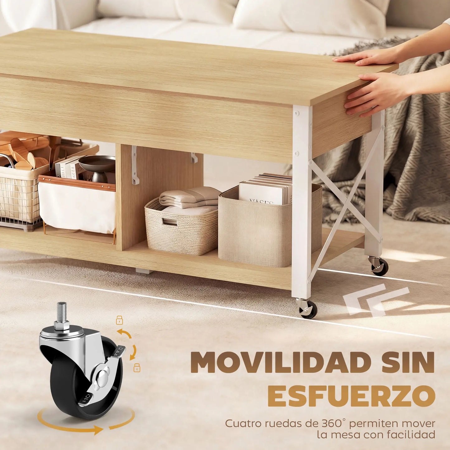 🛋️ Mesa de Centro Elevable FLOW – Funcionalidad Inteligente con Ruedas