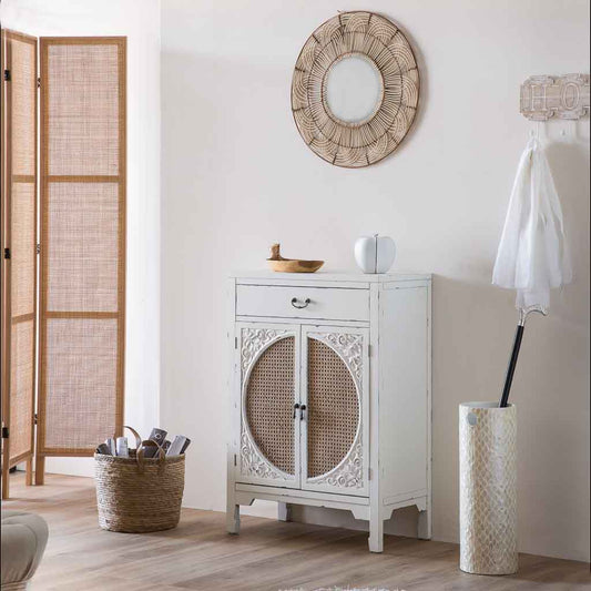 RECIBIDOR ALIKA DE MADERA Y RATÁN CON 1 CAJÓN Y 2 PUERTAS BLANCO image 0