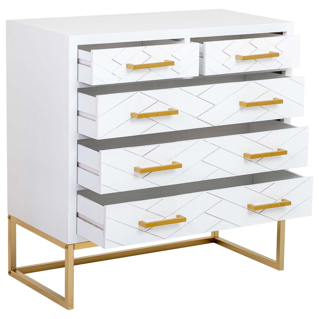 CÓMODA MARTA DE MADERA Y METAL BLANCA 5 CAJONES image 2