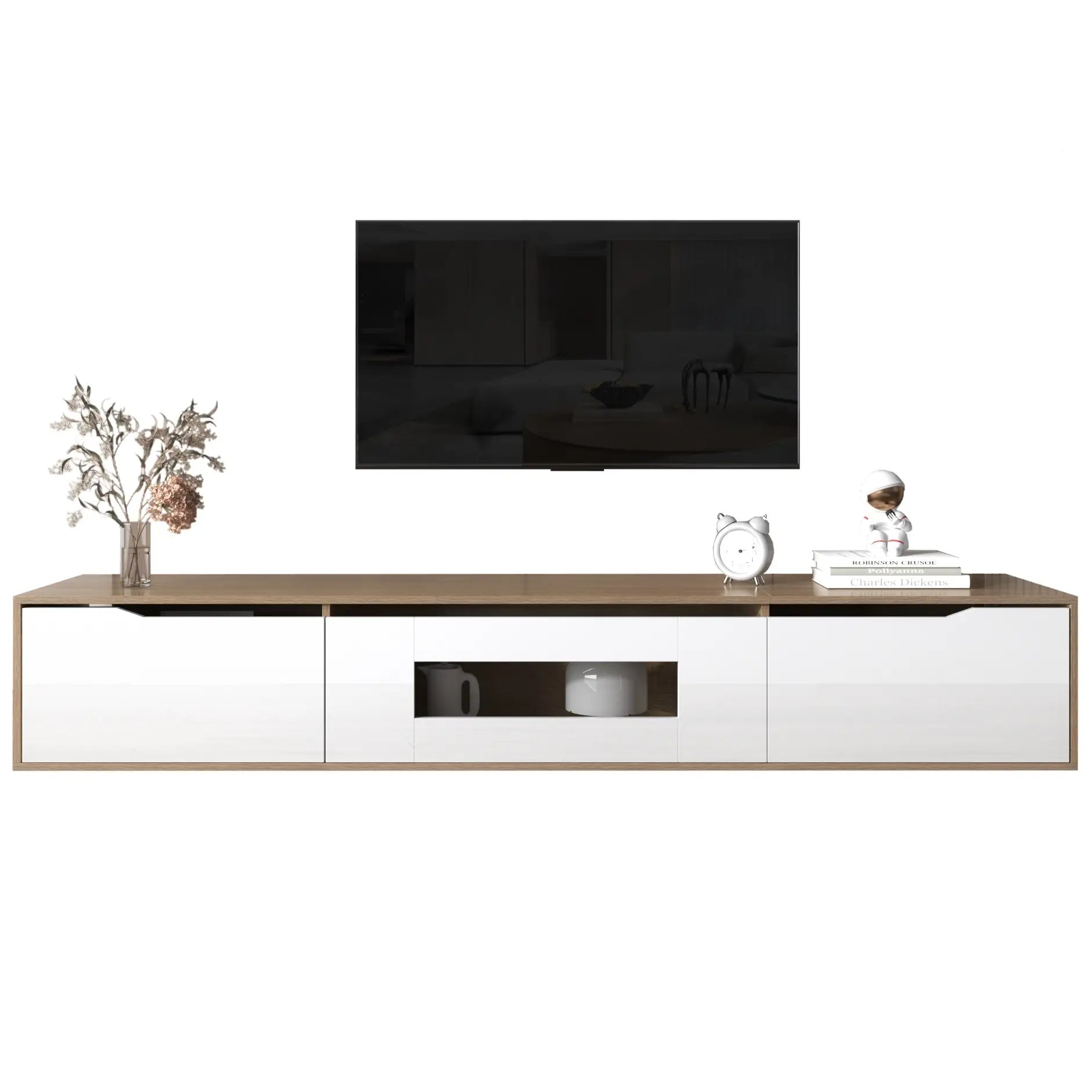 MUEBLE TV MODERNO BLANCO BRILLO & MADERA 180 CM image 3