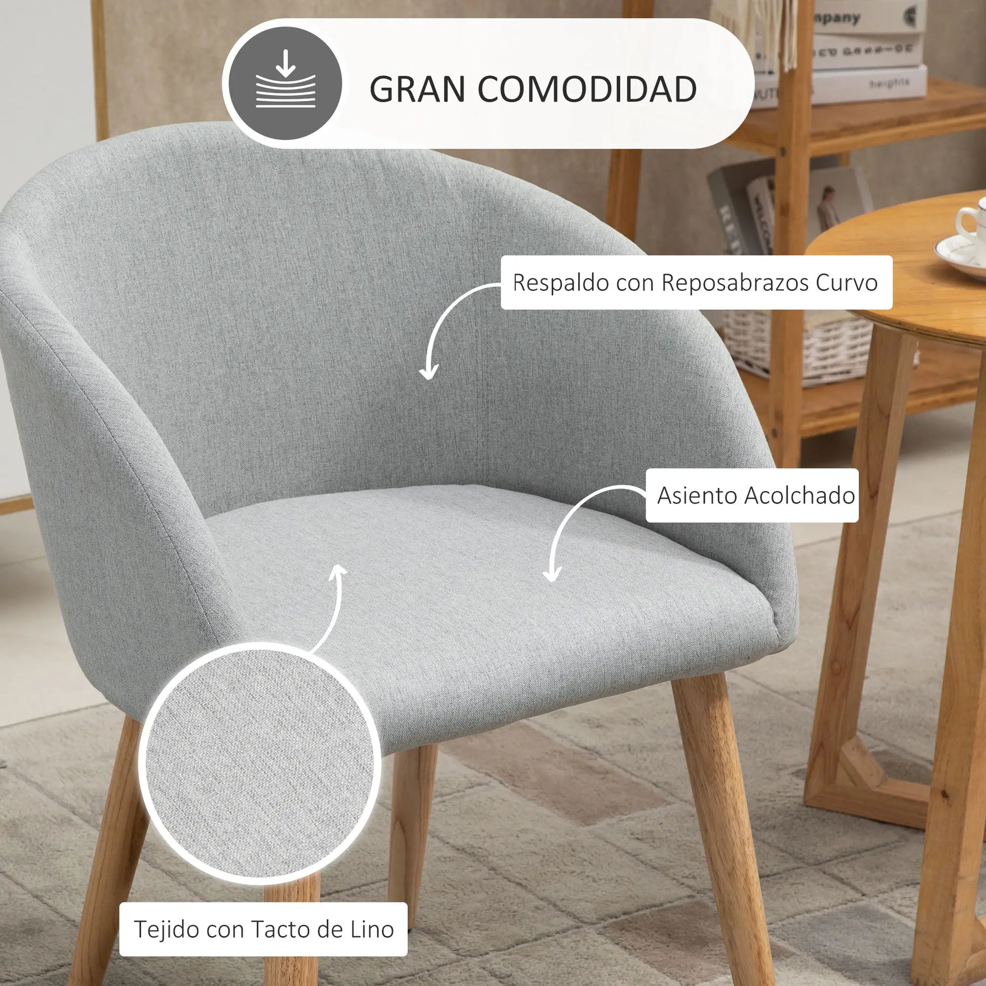 SILLA DE COMEDOR TAPIZADA EN LINO SINTÉTICO – GRIS image 5