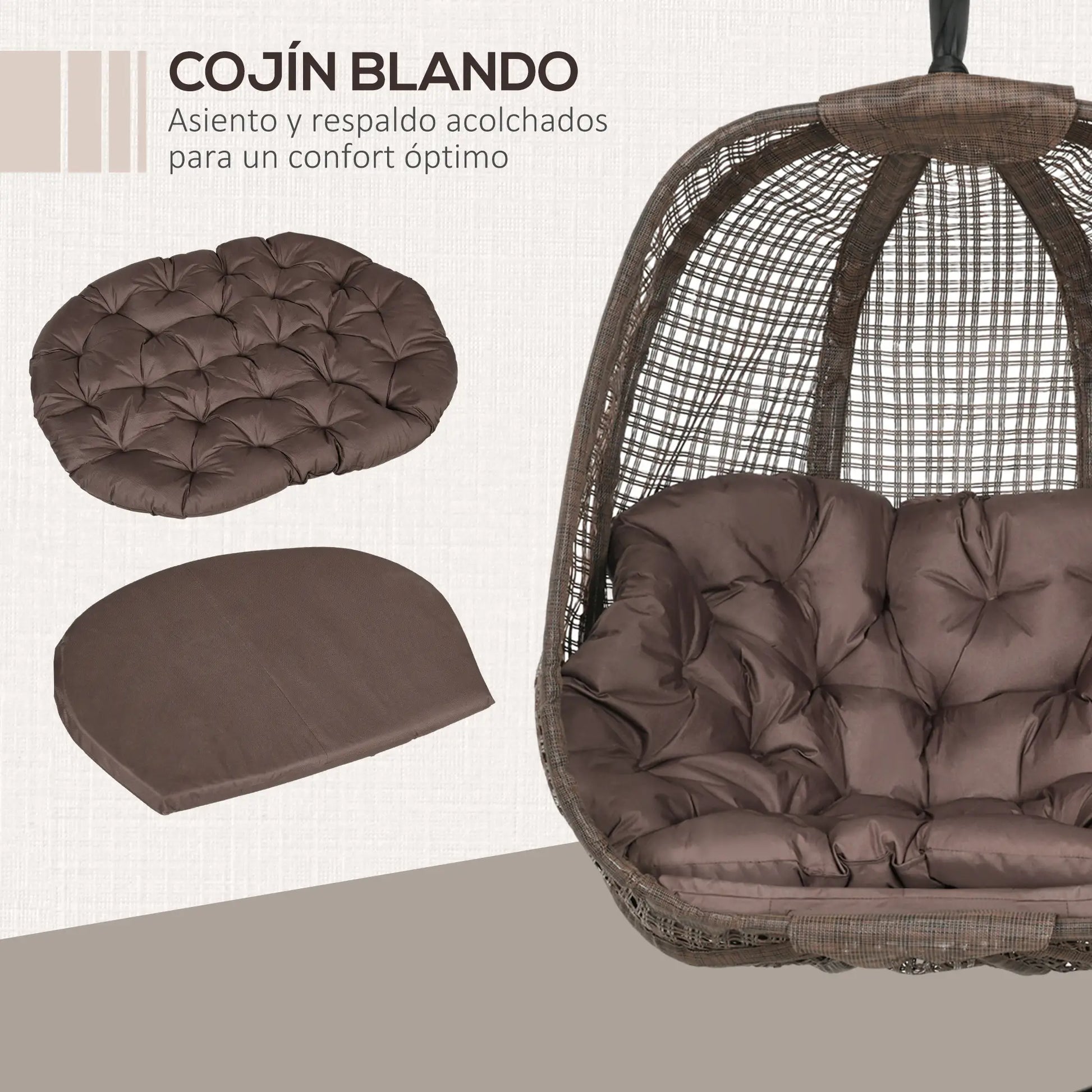 SILLÓN COLGANTE HUEVO RATÁN NIDO CAFÉ – MODELO ZENITH image 8