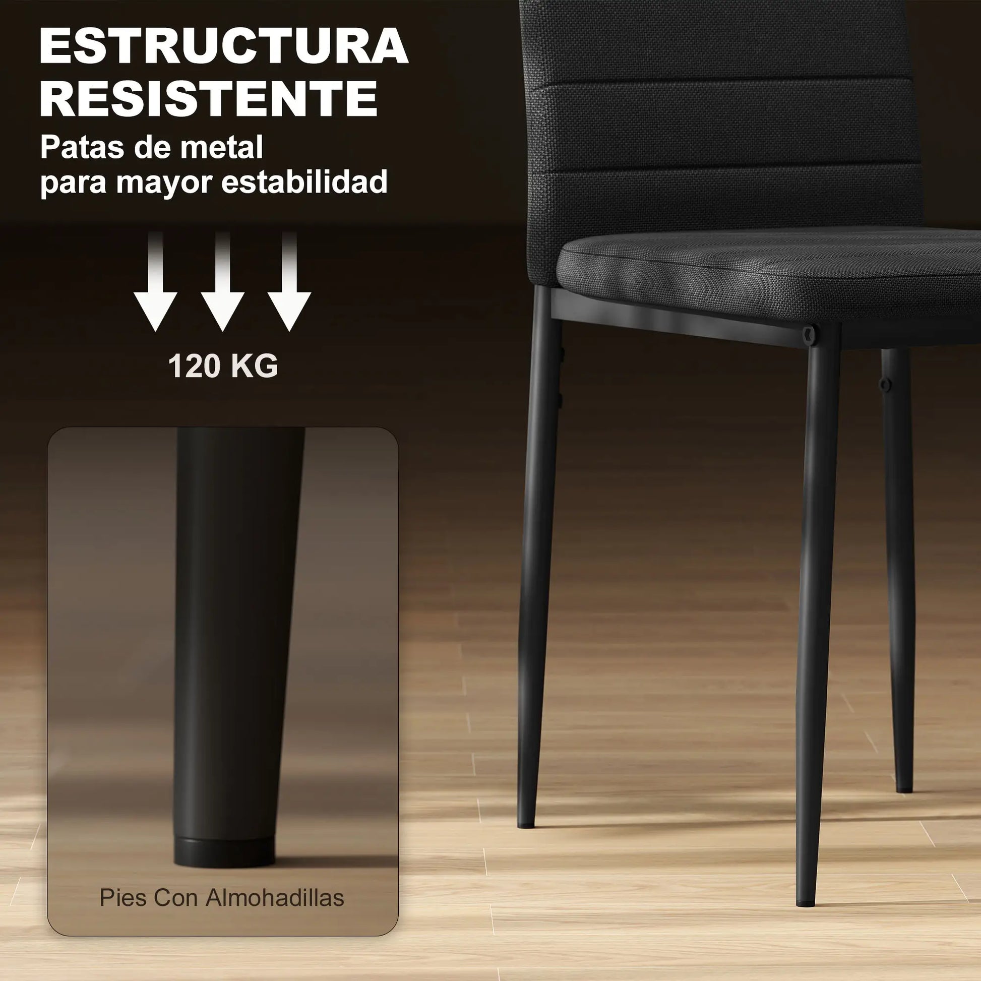 PACK DE 6 SILLAS DE COMEDOR LINO NEGRO – MODELO ATLAS image 2