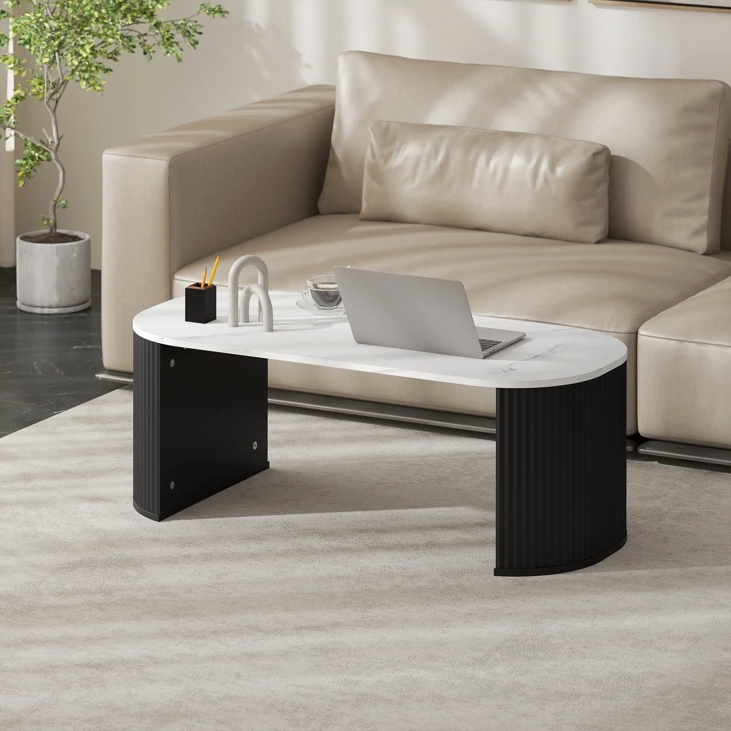 Mesa Ovalada Mármol Blanco image 4