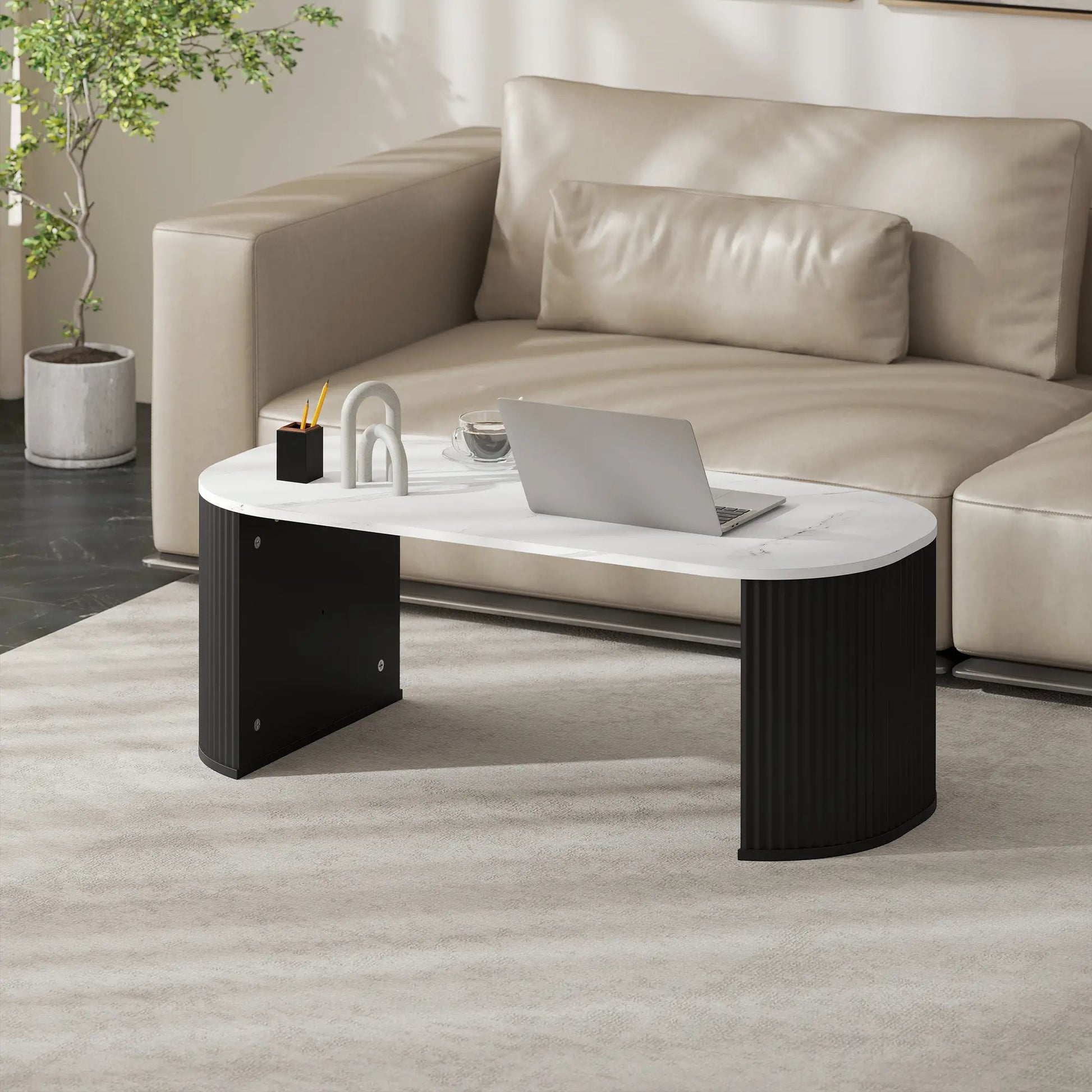 Mesa Ovalada Mármol Blanco image 4