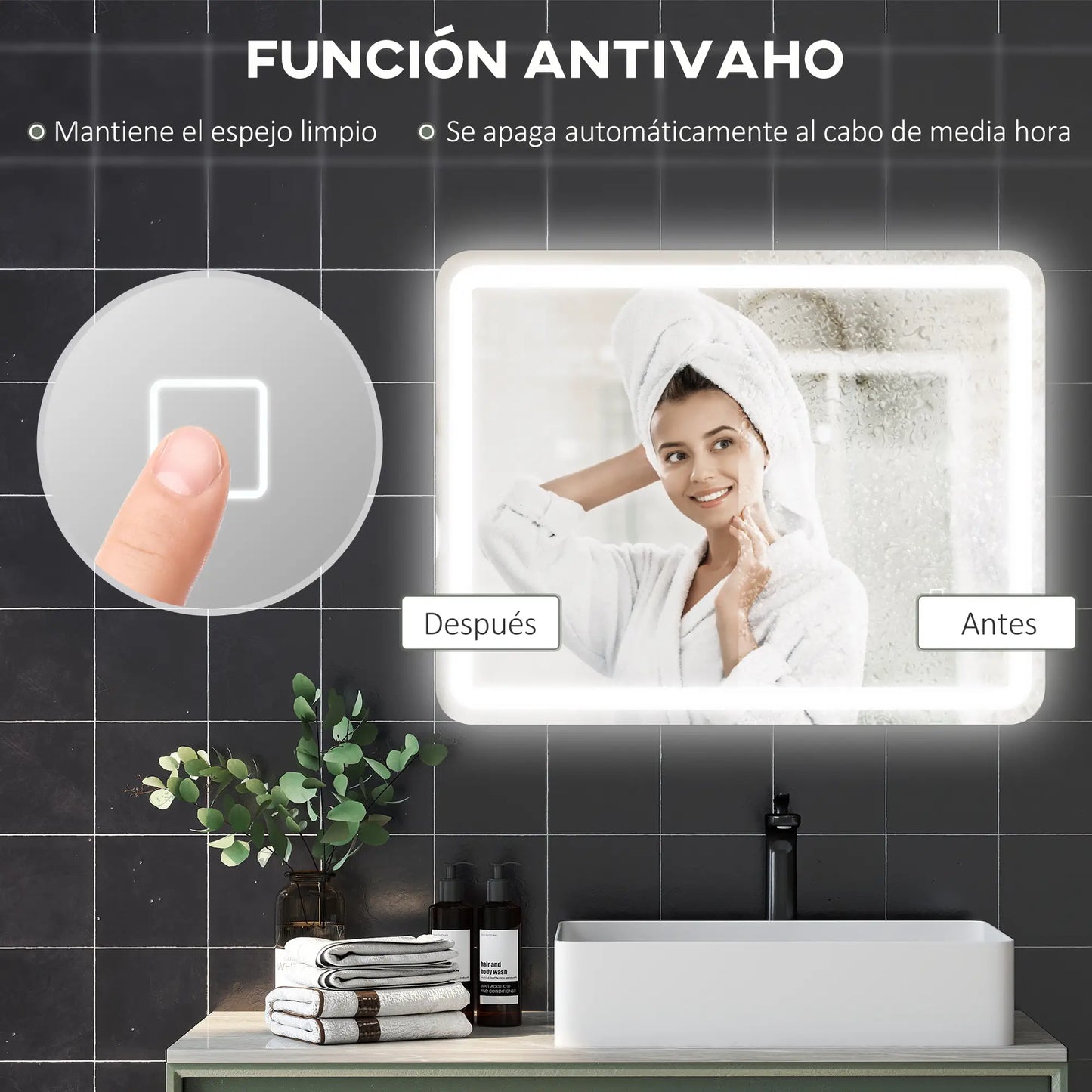 ESPEJO DE BAÑO LED LUMIRA PRO 70X90 CON ANTIVAHO Y MEMORIA image 2