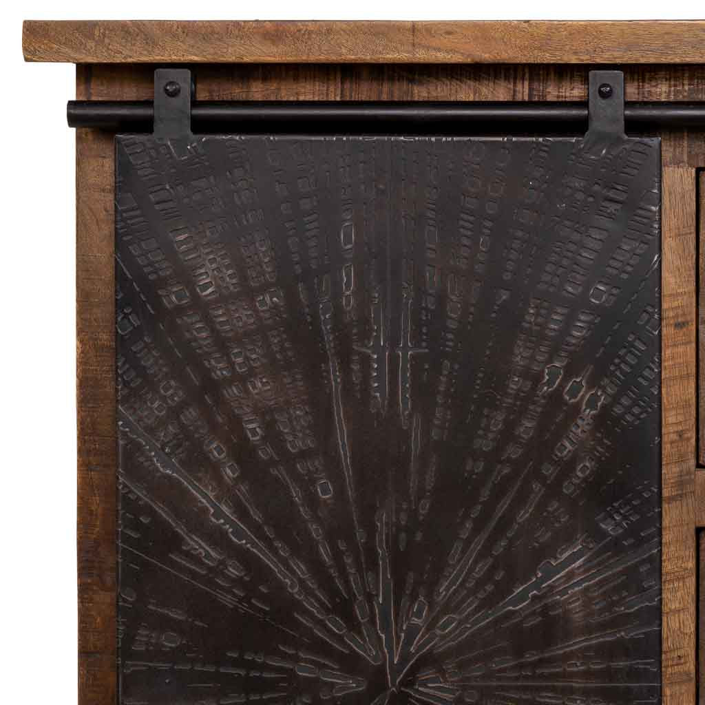 CÓMODA ÓXIDO ARTESANAL DE MADERA MACIZA CON PUERTA CORREDERA Y 3 CAJONES image 4