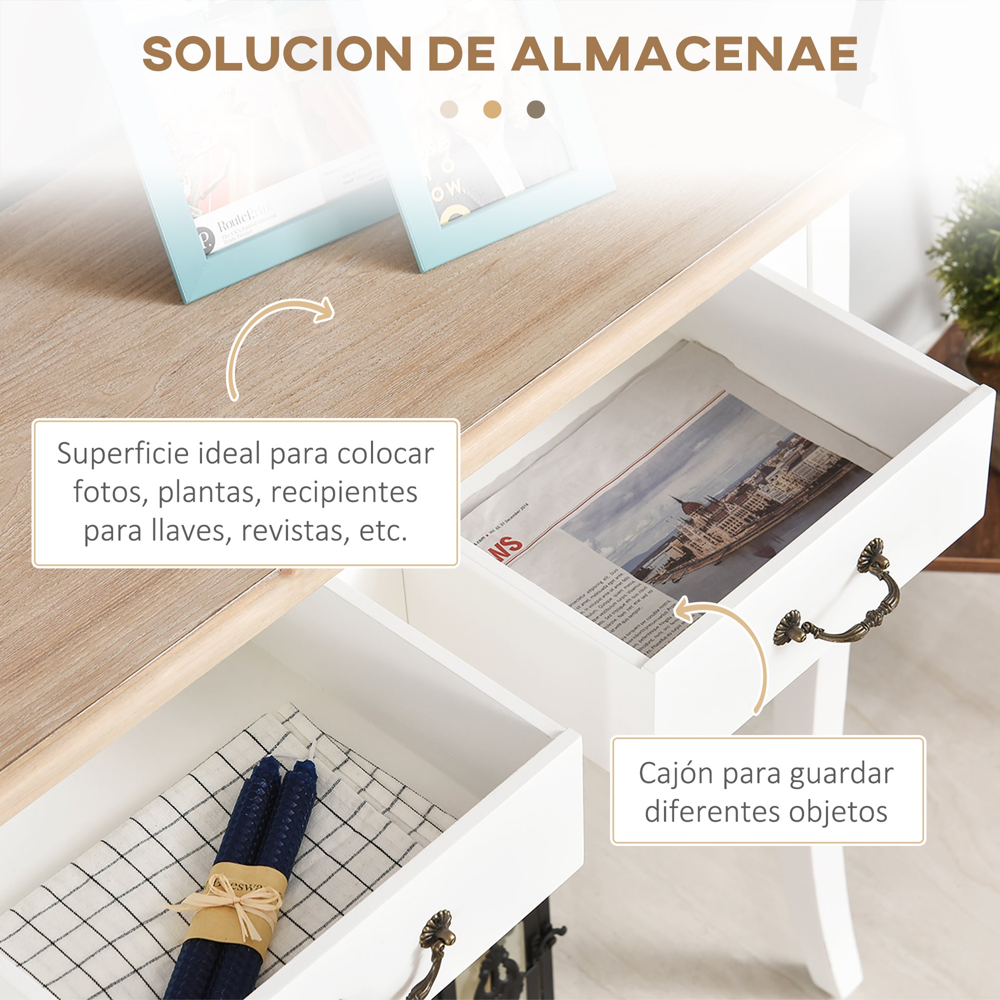 CONSOLA RETRO BLANCA “COUNTRY CHIC DOUBLE DRAWER” image 2