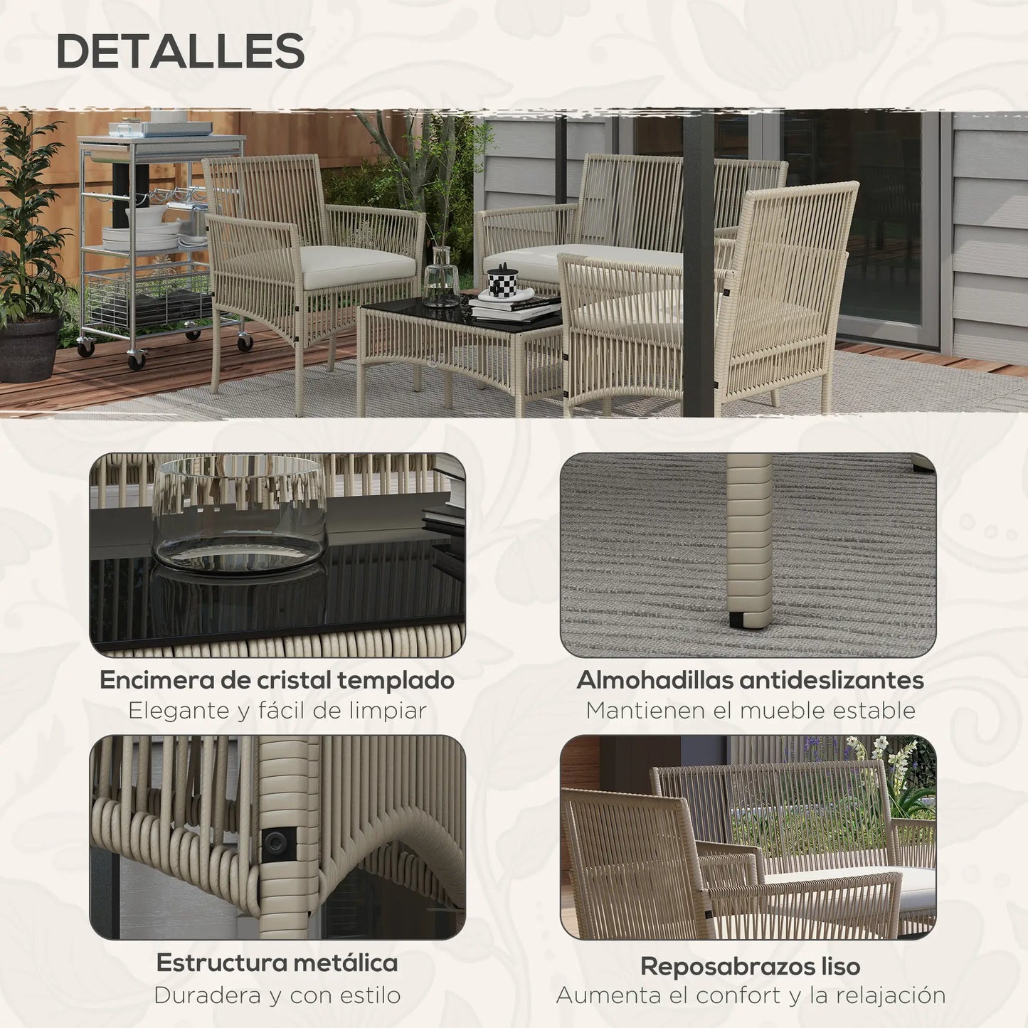 CONJUNTO DE MUEBLES DE TERRAZA DE RATÁN 4 PIEZAS TERRACONFORT CAQUI image 8