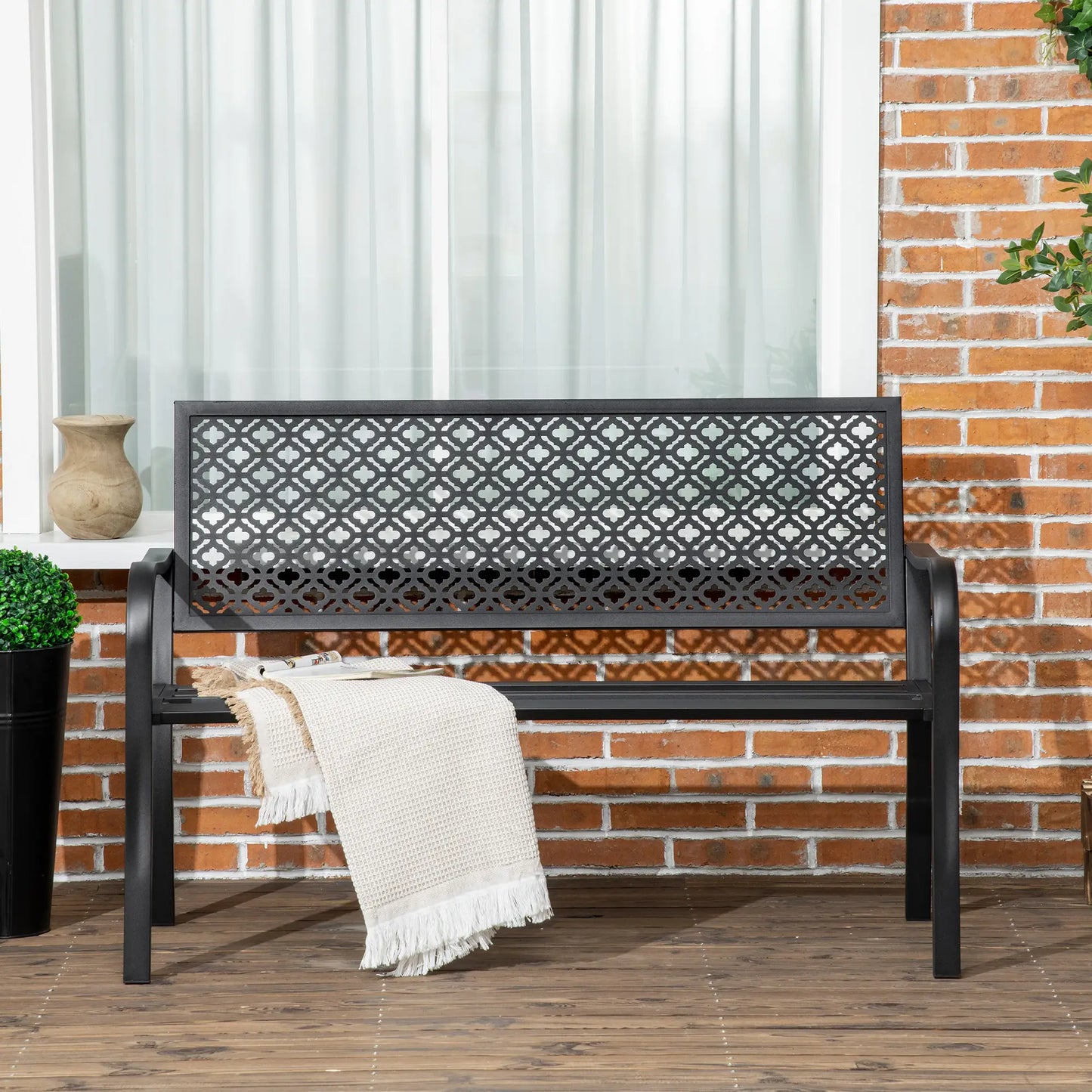 🌿 Banco de Jardín Modelo Forge Elegance 2 Plazas Acero Negro Forja