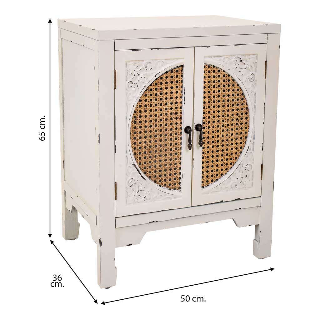 MESITA DE NOCHE ALIKA DE MADERA Y RATÁN CON 2 PUERTAS BLANCO image 3