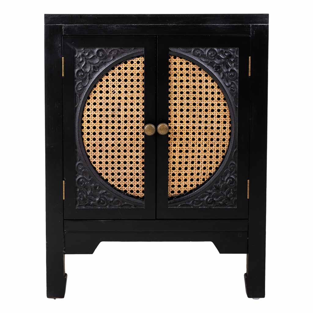 MESITA DE NOCHE ALIKA DE MADERA Y RATÁN CON 2 PUERTAS NEGRO image 4
