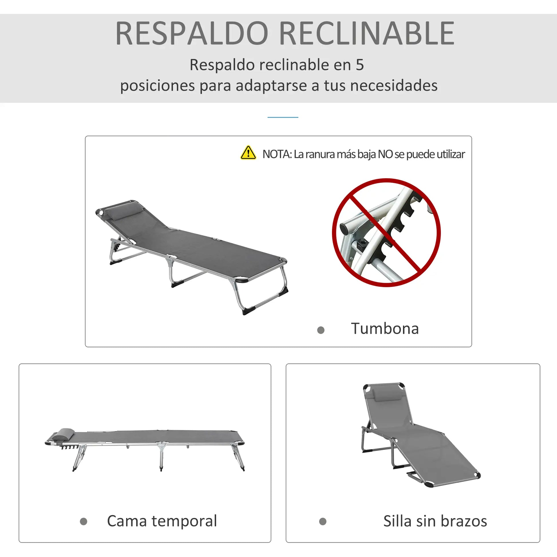 TUMBONA DE JARDÍN PLEGABLE RECLINABLE ALU RELAX PRO GRIS image 3