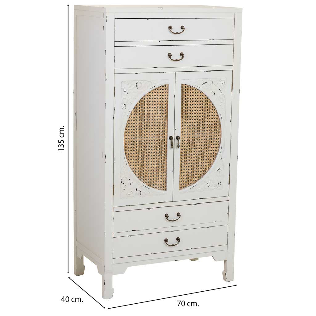 ARMARIO ALIKA DE MADERA Y RATÁN CON 4 CAJONES Y 2 PUERTAS BLANCO image 3