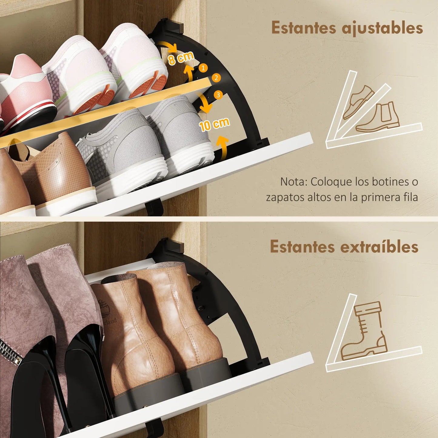 ZAPATERO ESTRECHO SIENA MIX CON 2 PUERTAS, ESTANTES LATERALES Y DISEÑO MODERNO image 8