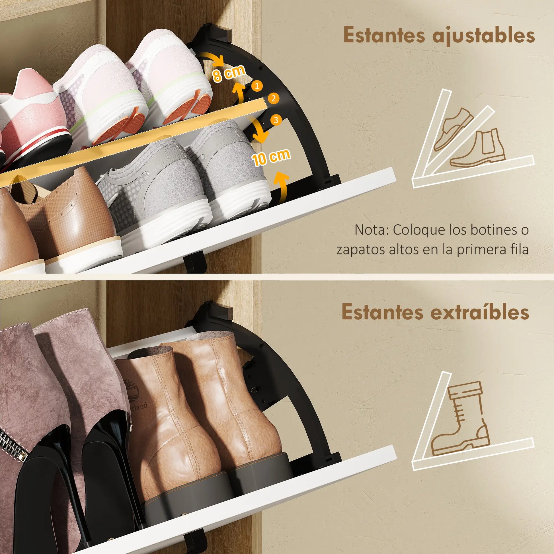 ZAPATERO ESTRECHO SIENA MIX CON 2 PUERTAS, ESTANTES LATERALES Y DISEÑO MODERNO image 8