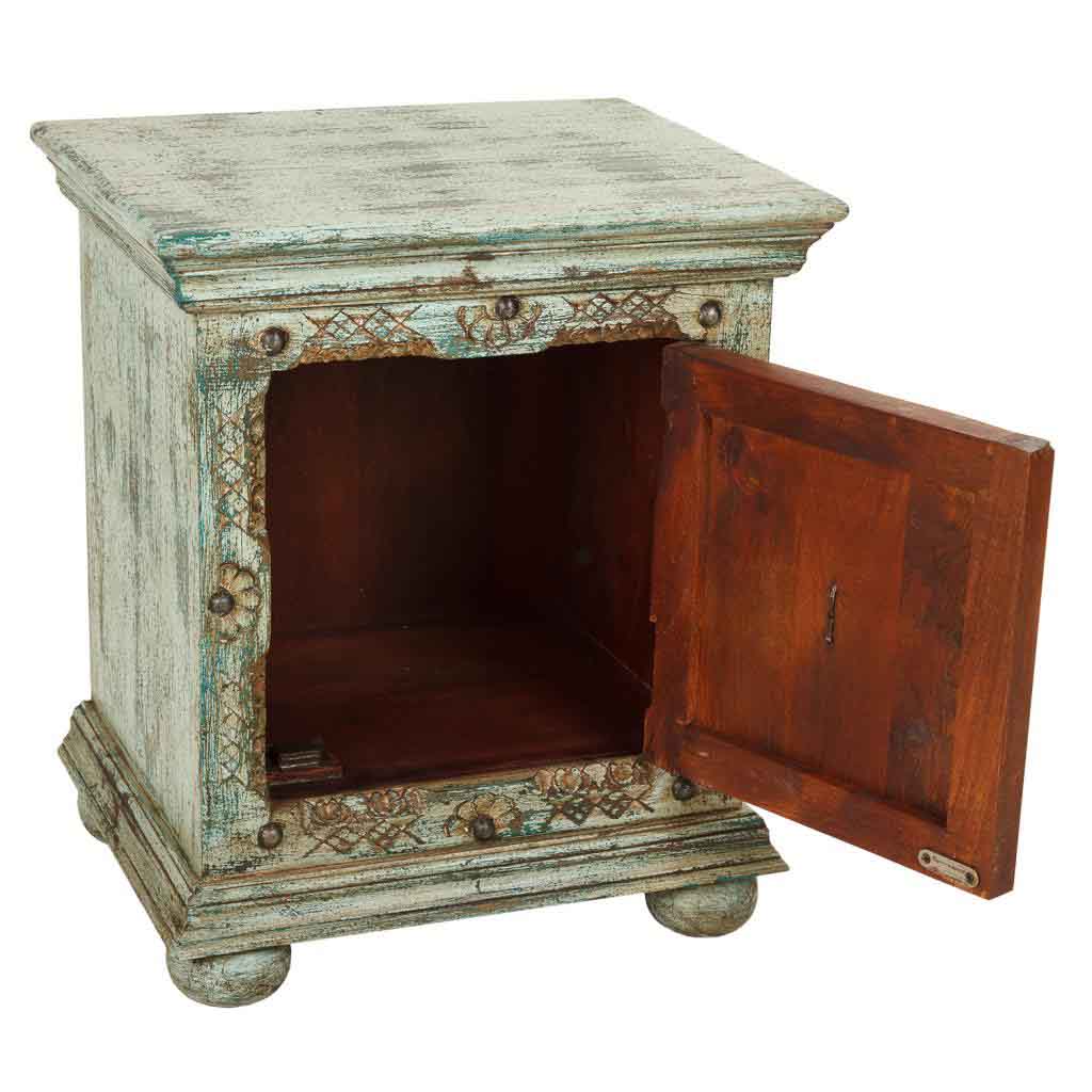 MESITA DE NOCHE DALIAN ARTESANAL DE MADERA TALLADA VERDE AGUAMARINA image 2