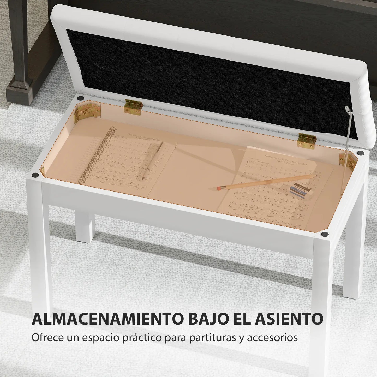 BANQUETA DE PIANO ARMONÍA BLANCA CON ALMACENAMIENTO image 7