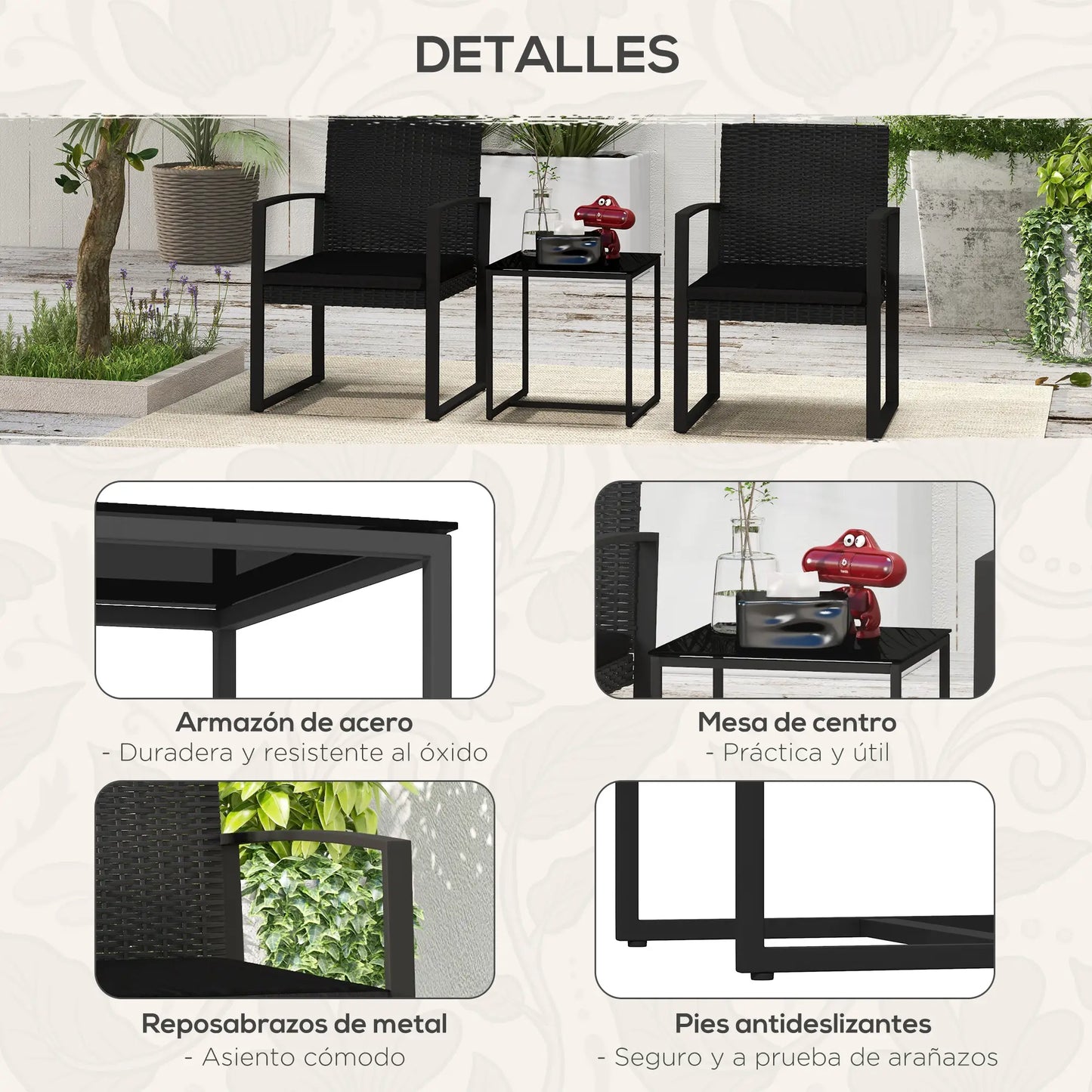CONJUNTO DE JARDÍN BISTRÓ NERO – RATÁN SINTÉTICO CON MESA Y 2 SILLAS image 3