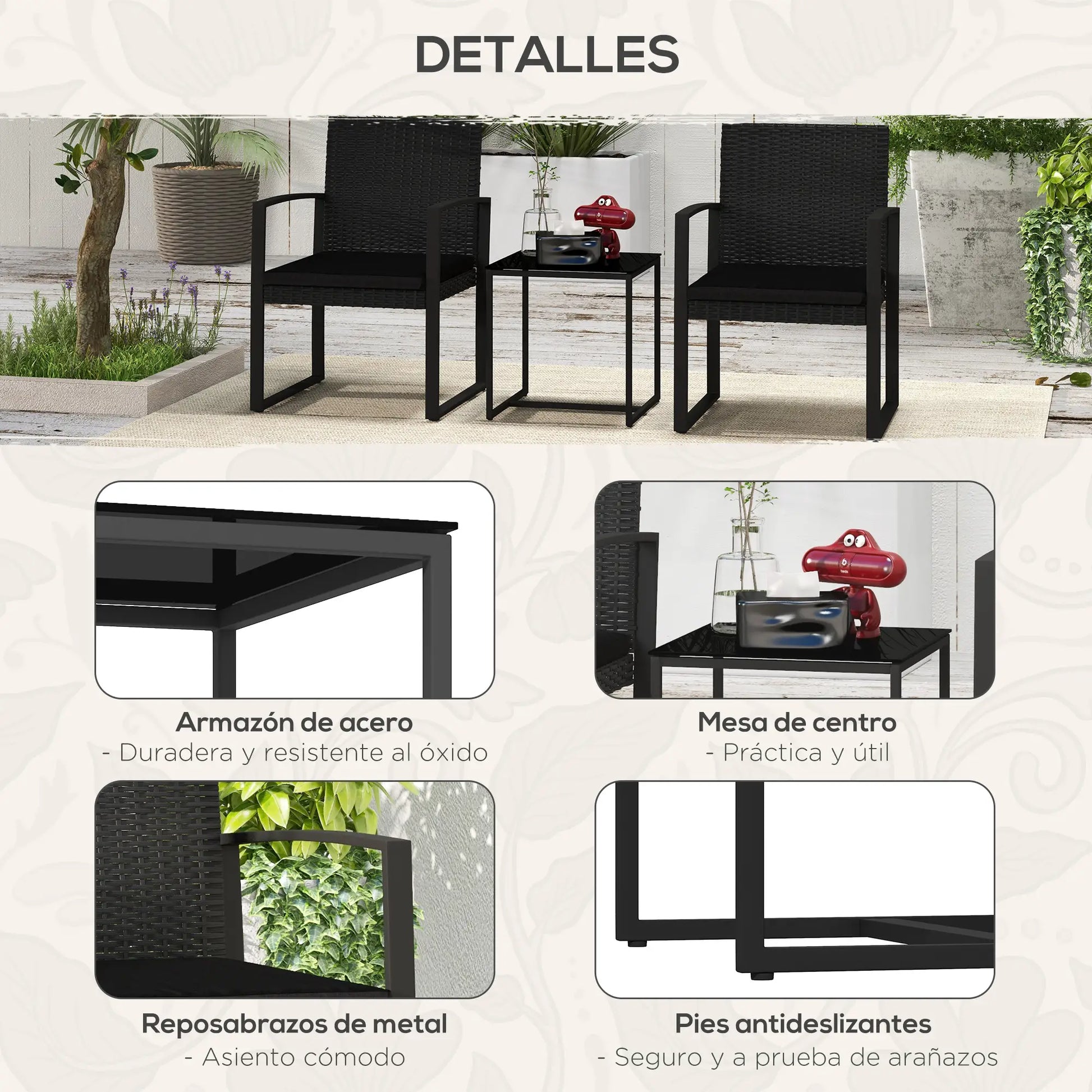 CONJUNTO DE JARDÍN BISTRÓ NERO – RATÁN SINTÉTICO CON MESA Y 2 SILLAS image 3