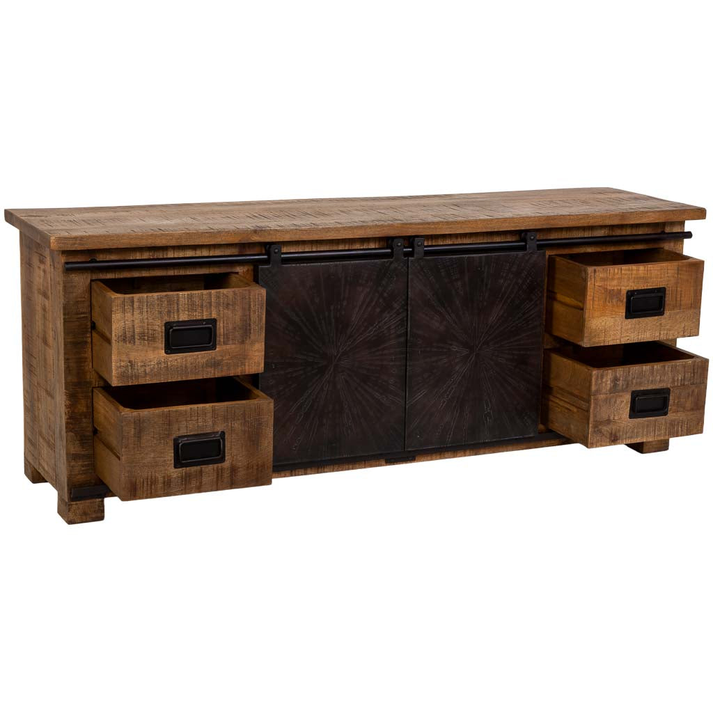 APARADOR ÓXIDO ARTESANAL DE MADERA MACIZA CON PUERTAS CORREDERAS Y 4 CAJONES image 1