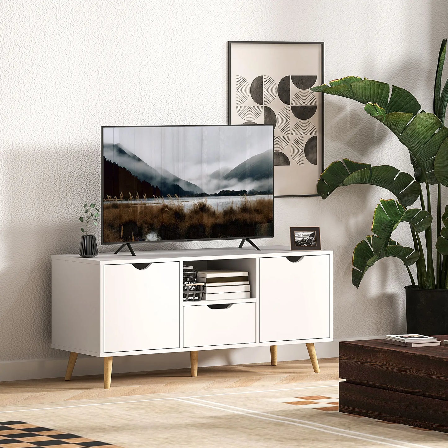 📺 MUEBLE TV “NORDIC BOX 110” – 2 PUERTAS + CAJÓN + HUECO ABIERTO · HASTA 50" · 2 COLORES