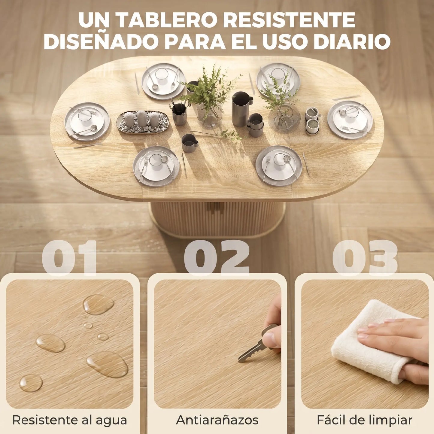 🍽️ MESA DE COMEDOR OVALADA ROBLE 140 CM – CON ALMACENAJE INTEGRADO Y ESTILO FARMHOUSE