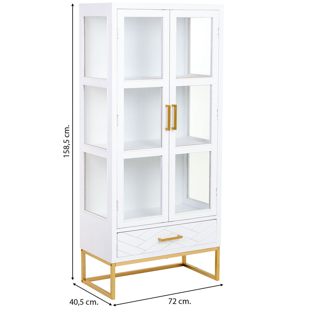 VITRINA MARTA DE MADERA Y METAL BLANCO 2 PUERTAS Y 1 CAJÓN image 3