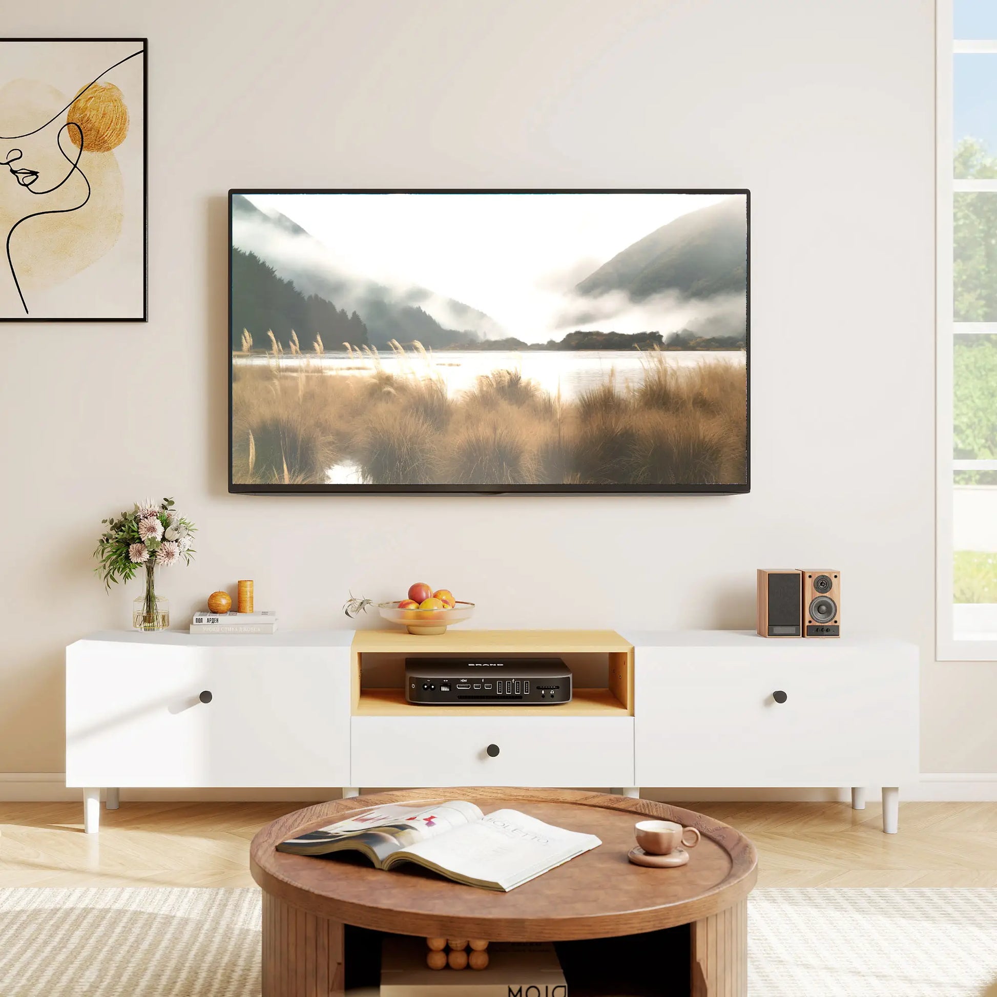 MUEBLE TV 200 CM BLANCO & MADERA NATURAL image 3