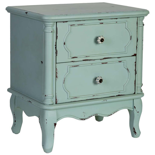 MESITA DE NOCHE AMANDA DE MADERA AGUAMARINA ENVEJECIDO 2 CAJONES image 0