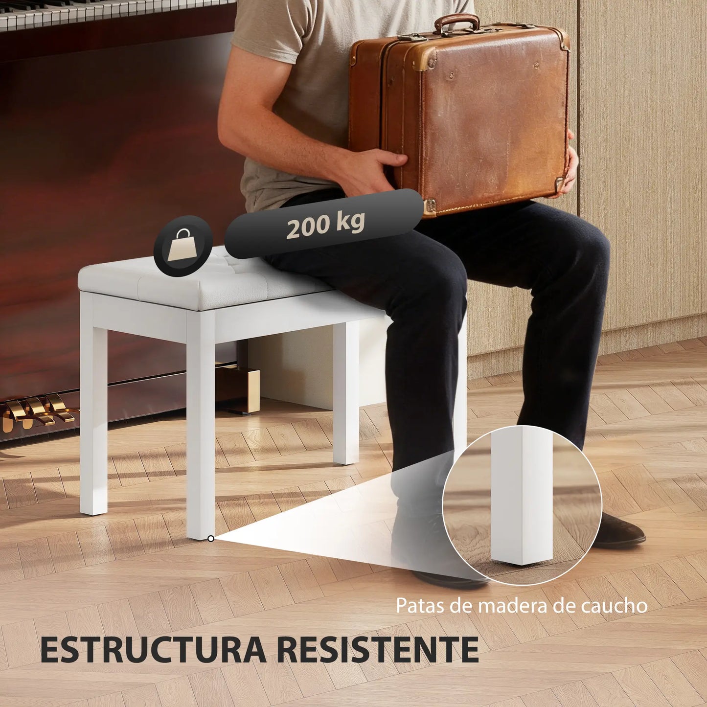 BANQUETA DE PIANO ARMONÍA BLANCA CON ALMACENAMIENTO image 6