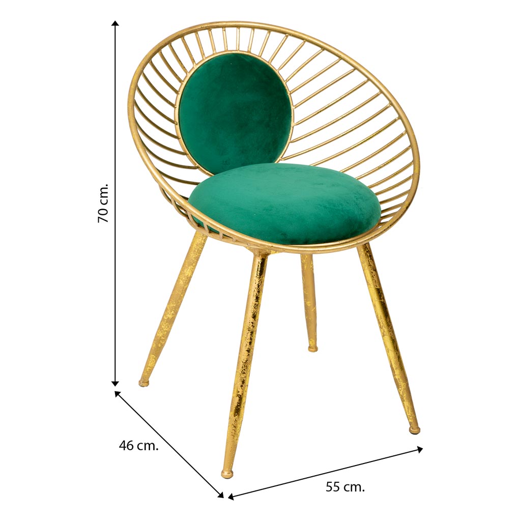 BANQUETA / SILLA DE METAL DORADO TAPIZADA VERDE image 5