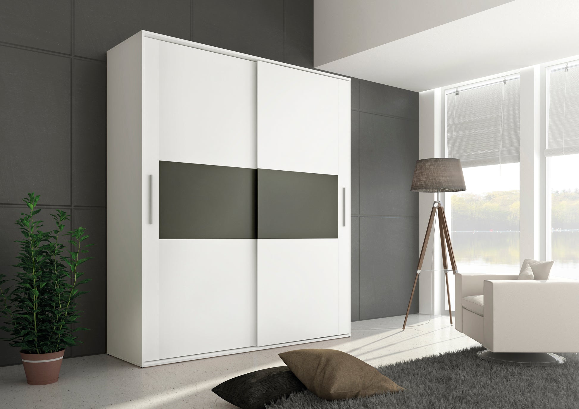 ARMARIO 2 PUERTAS CORREDERAS CABRA BLANCO / GRAFITO image 0