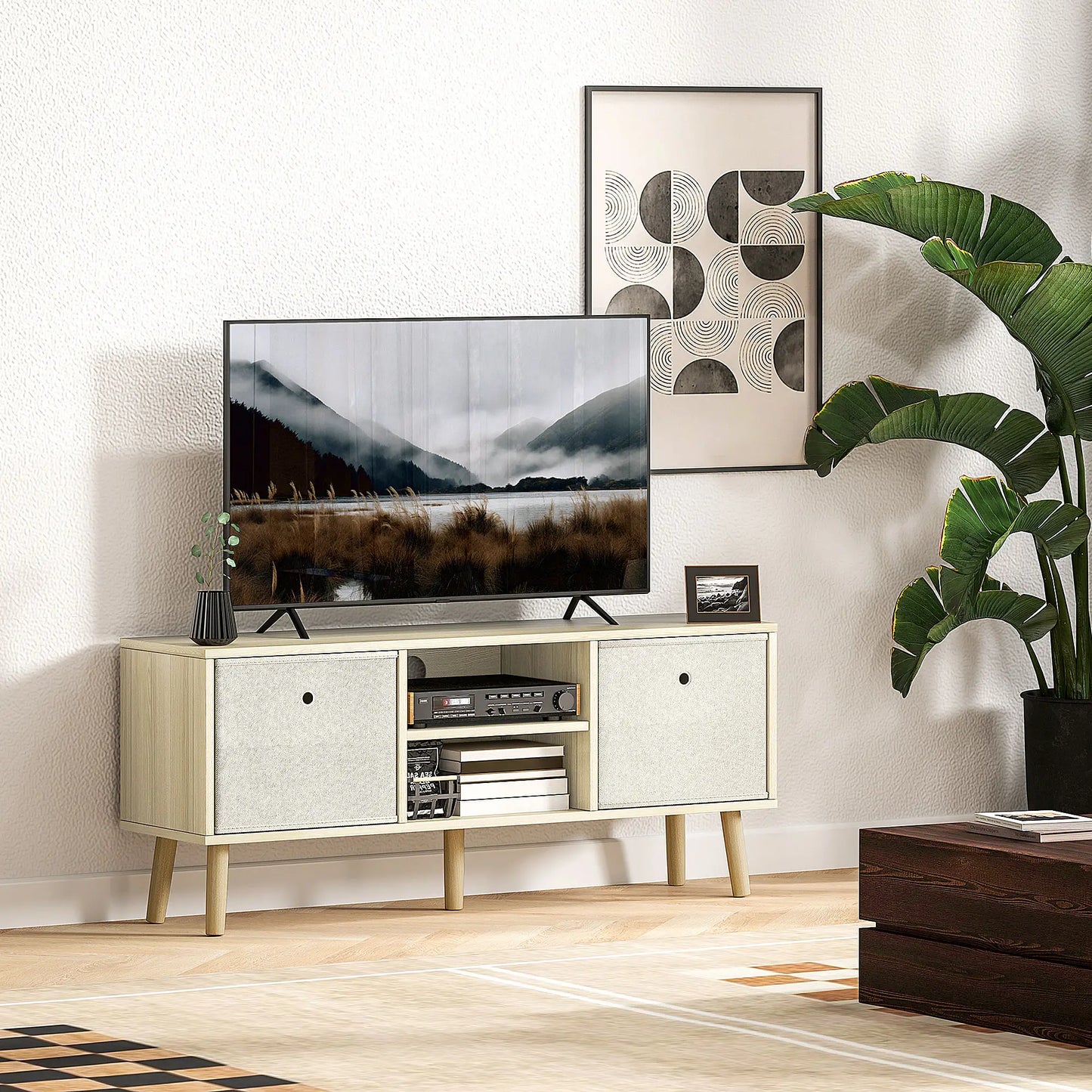 MUEBLE TV 110 CM MADERA CLARA & BEIGE image 1