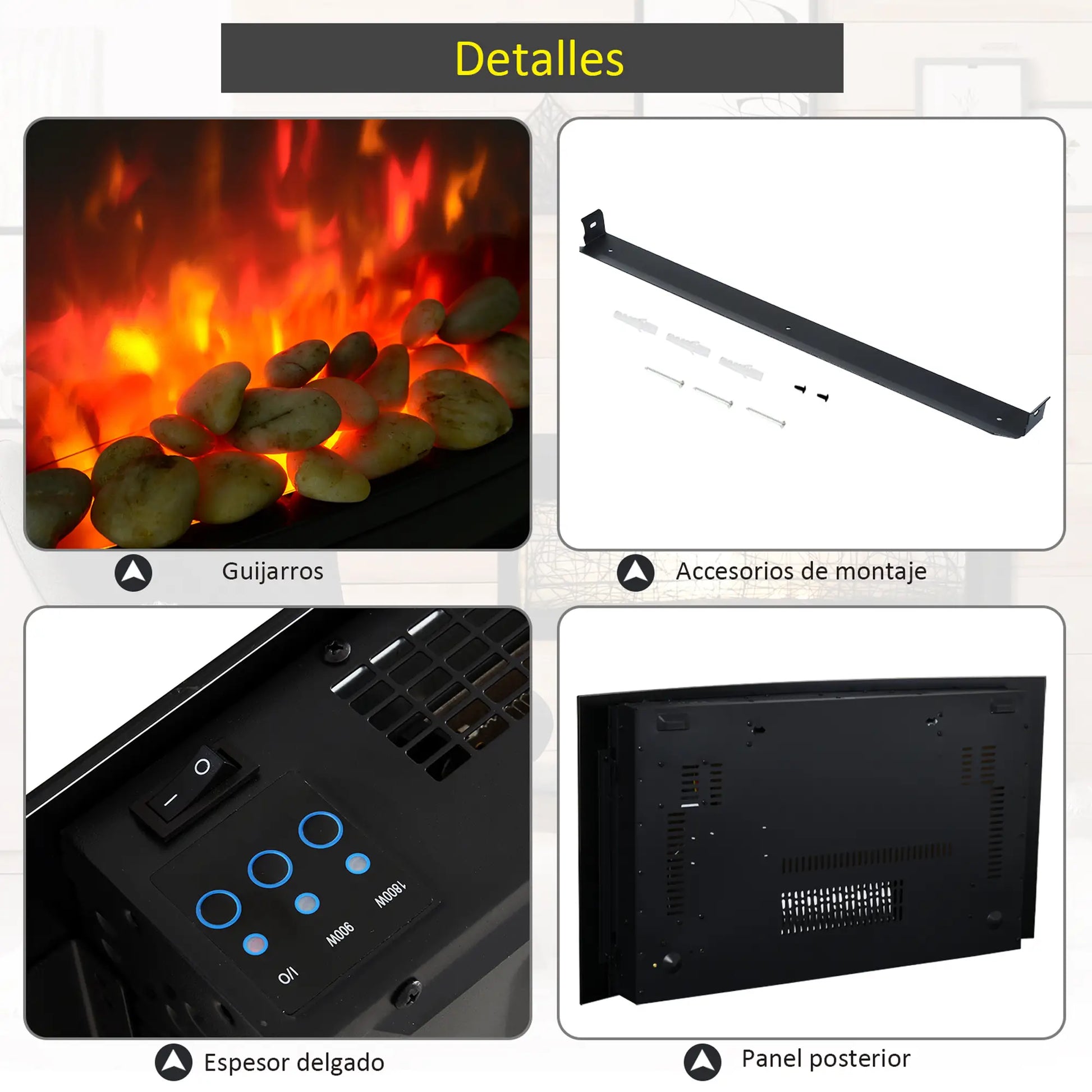 CHIMENEA ELÉCTRICA WALLHEAT ELEGANCE 1800W 65 CM NEGRO image 2