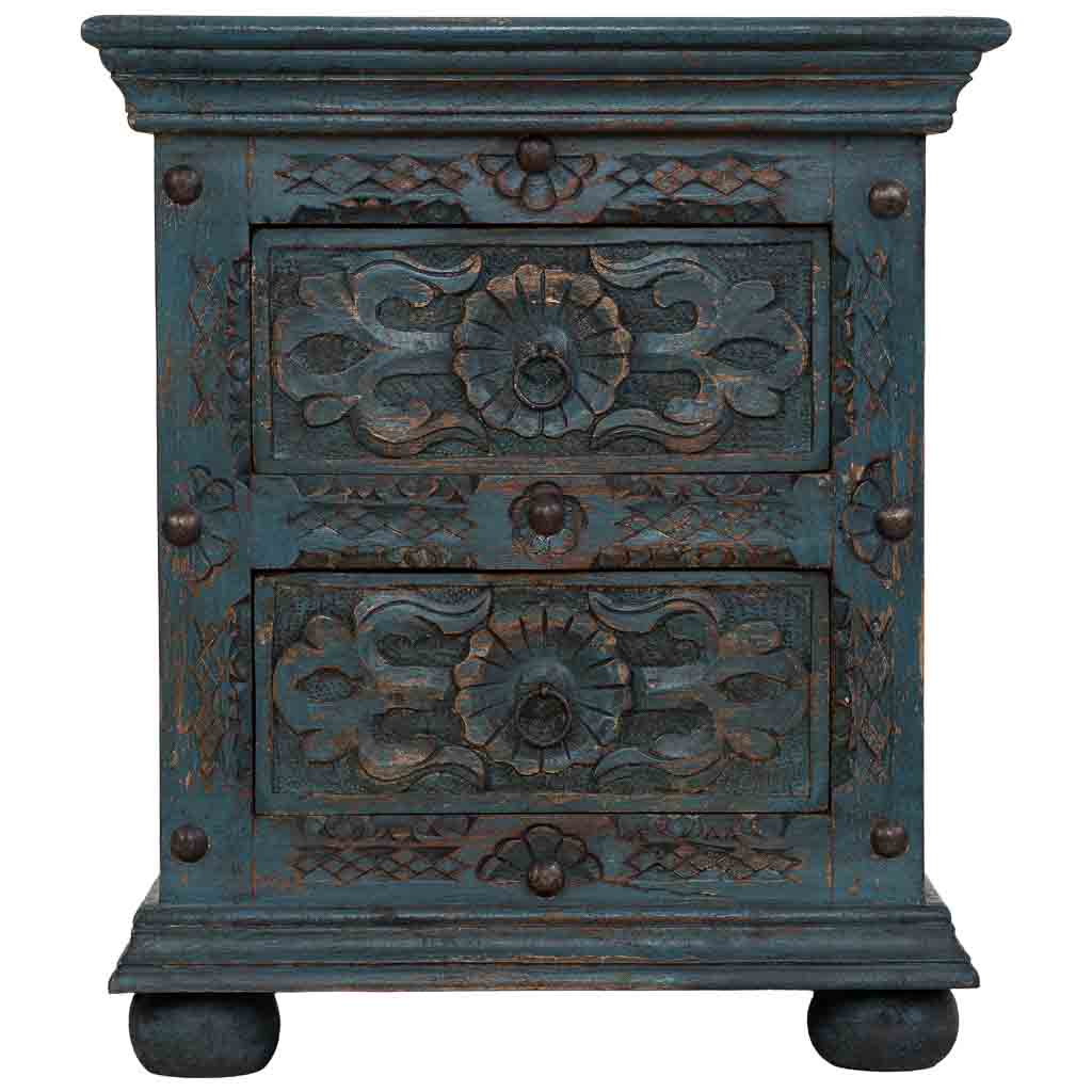 MESITA DE NOCHE DALIAN ARTESANAL AZUL PATINADO DE MADERA image 5