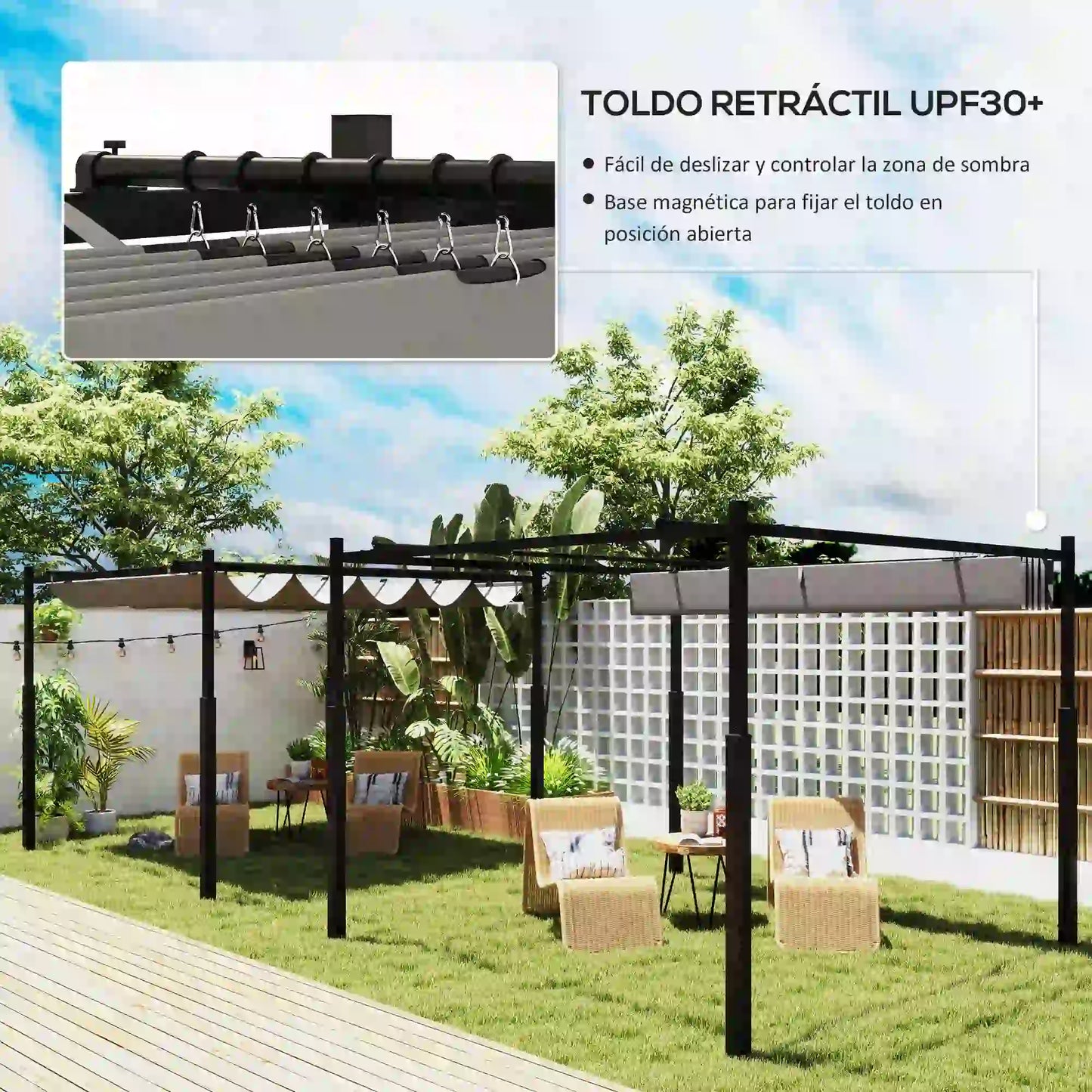 PÉRGOLA DE JARDÍN SOMBRAZEN 3X3 CON TECHO RETRÁCTIL Y SISTEMA MAGNÉTICO image 2
