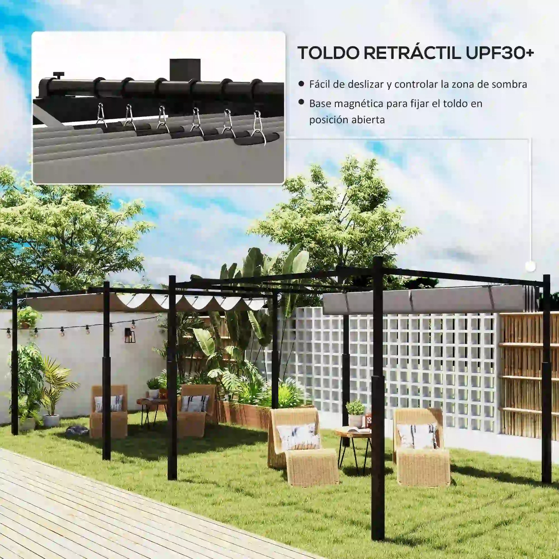 PÉRGOLA DE JARDÍN SOMBRAZEN 3X3 CON TECHO RETRÁCTIL Y SISTEMA MAGNÉTICO image 2