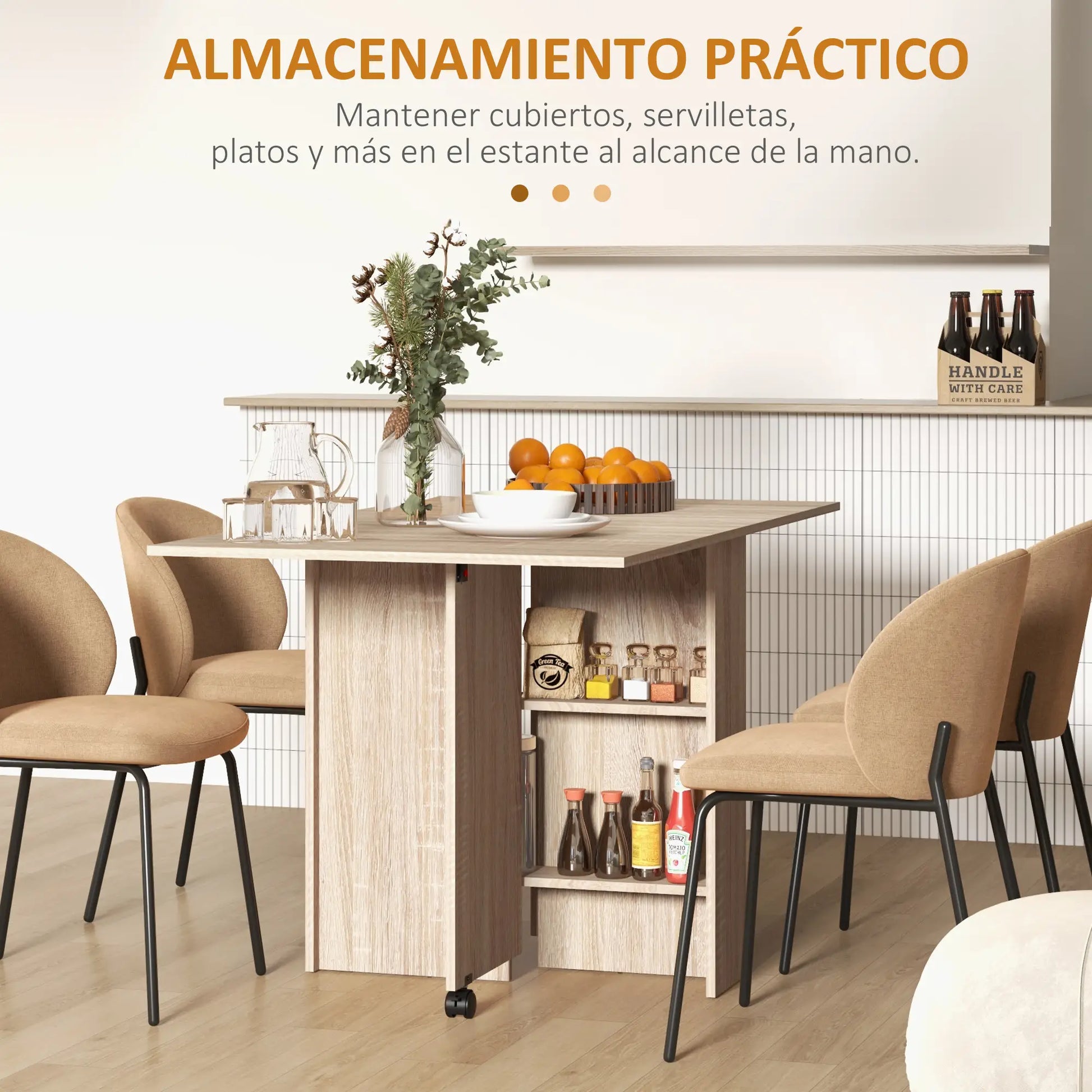 MESA DE COCINA PLEGABLE CON RUEDAS Y ALAS ABATIBLES 140 CM image 13