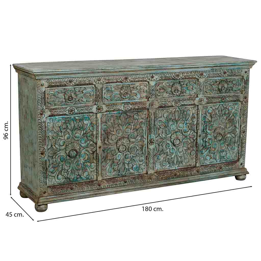 APARADOR DALIAN AQUA GREEN CARVED ARTESANAL image 2