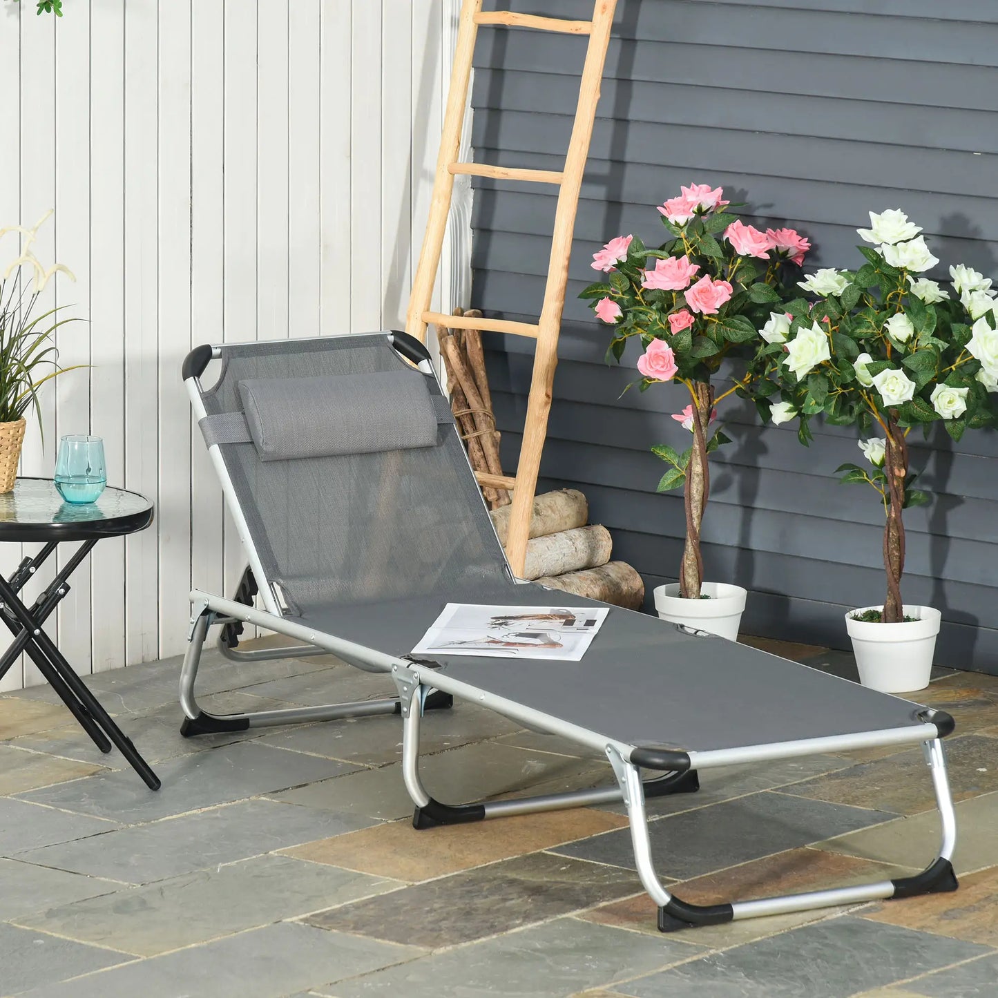 TUMBONA DE JARDÍN PLEGABLE RECLINABLE ALU RELAX PRO GRIS image 0