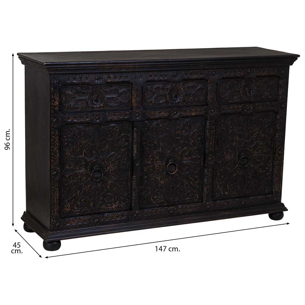 APARADOR DALIAN BLACK ARTESANAL 3 CAJONES Y 3 PUERTAS image 2